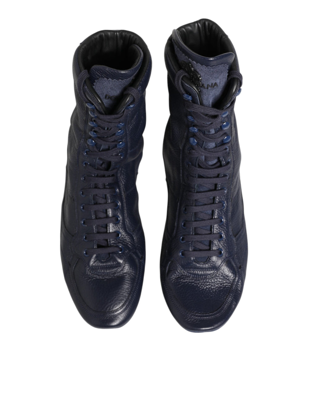 Bottes en cuir de cerf bleu foncé de mi-mollet Dolce & Gabbana, style élégant et sophistiqué pour femmes.