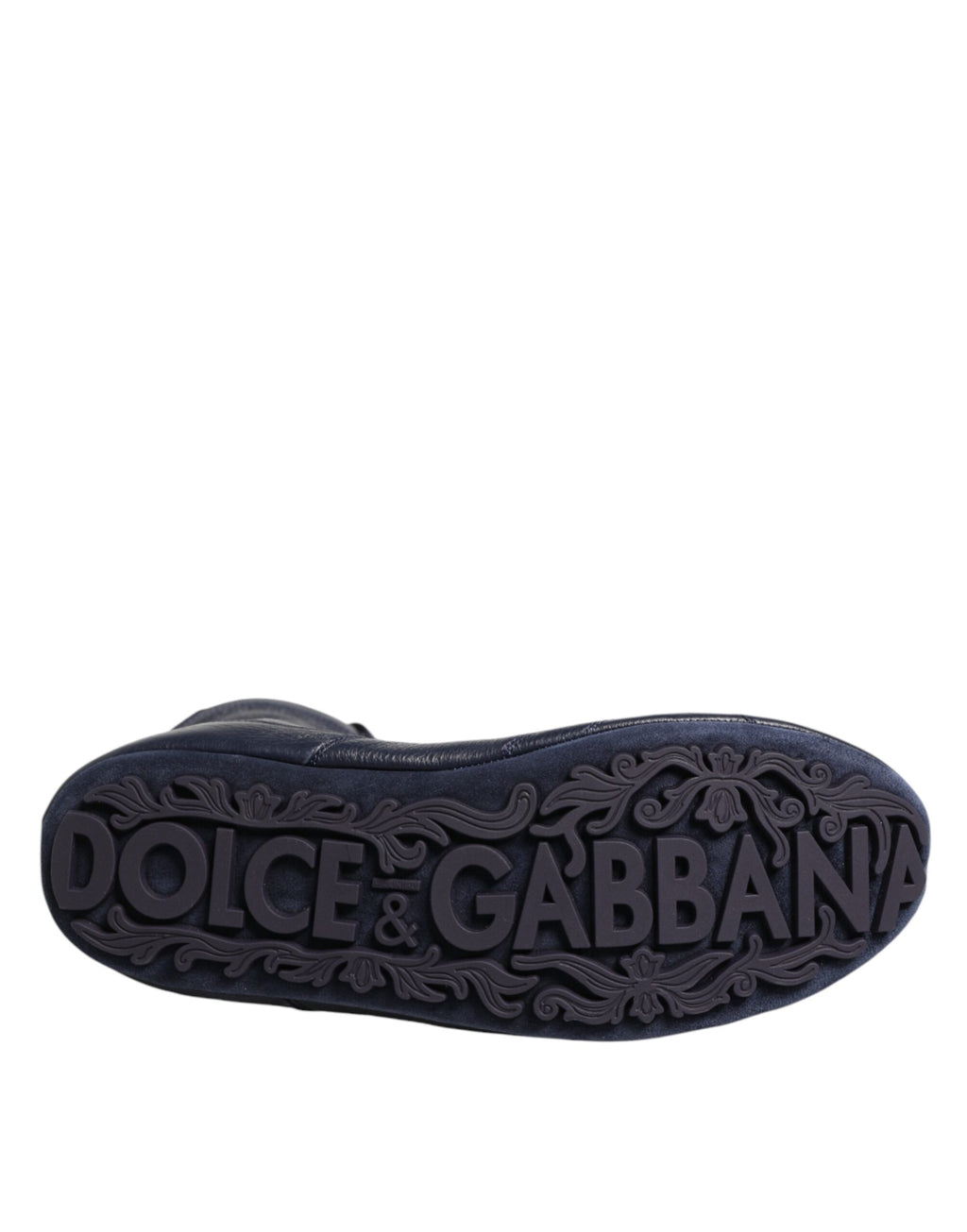 Bottes en cuir de cerf bleu foncé Dolce & Gabbana, mi-mollet, élégantes et sophistiquées.