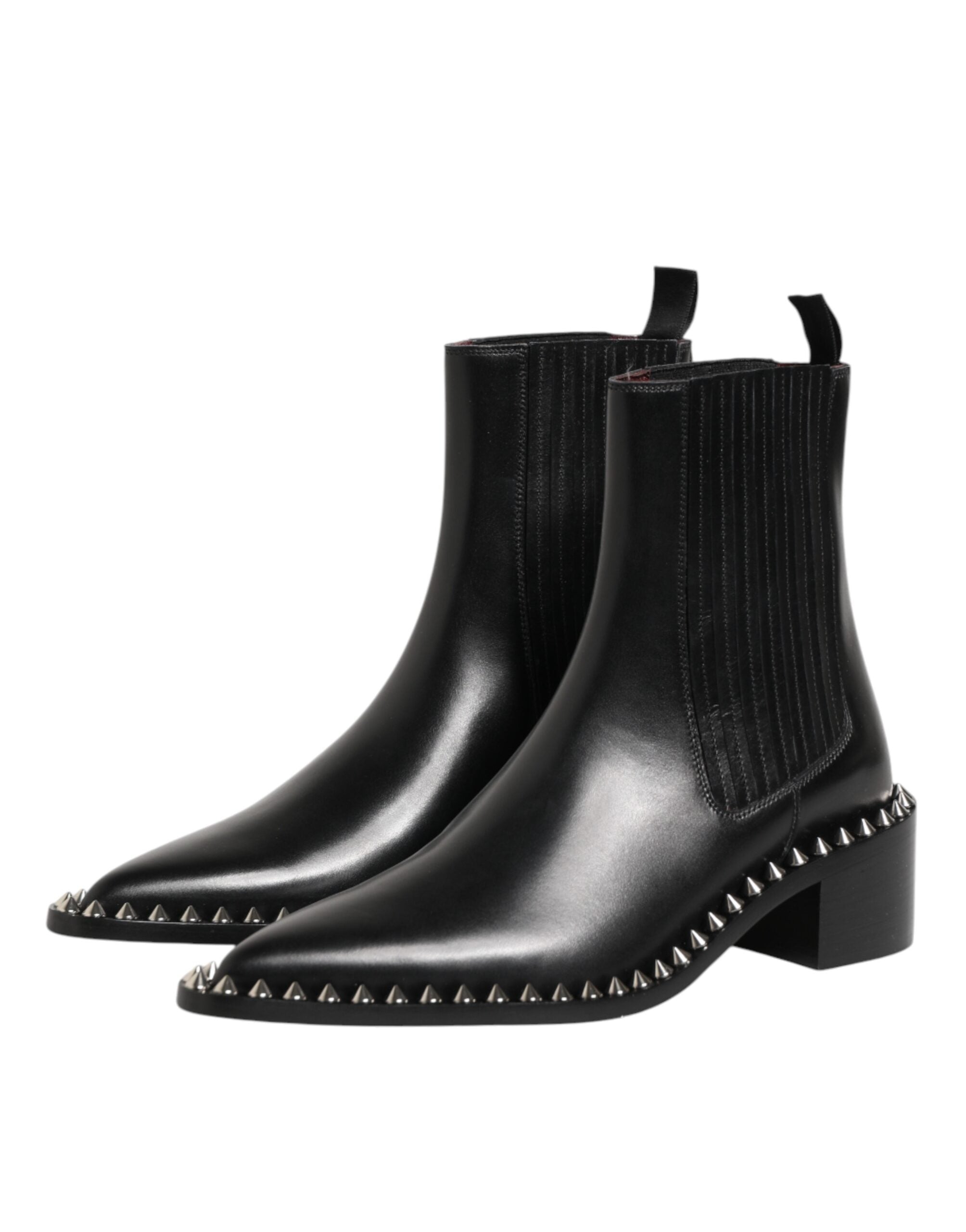 Bottines Chelsea noires Dolce & Gabbana avec clous, style court et ankle, en cuir élégant et tendance.