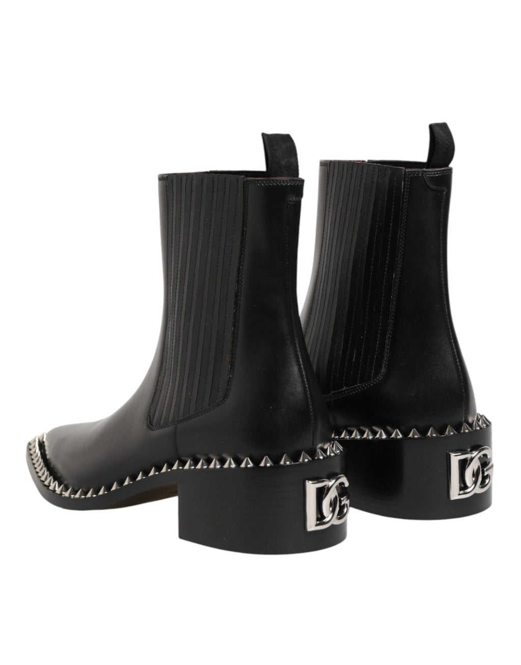 Bottines Chelsea noires Dolce & Gabbana à clous, chaussures courtes pour la cheville, style élégant et moderne.