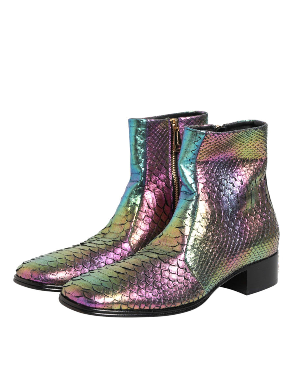 Bottines Chelsea courtes multicolores Dolce & Gabbana en cuir avec semelle en caoutchouc et détails colorés.