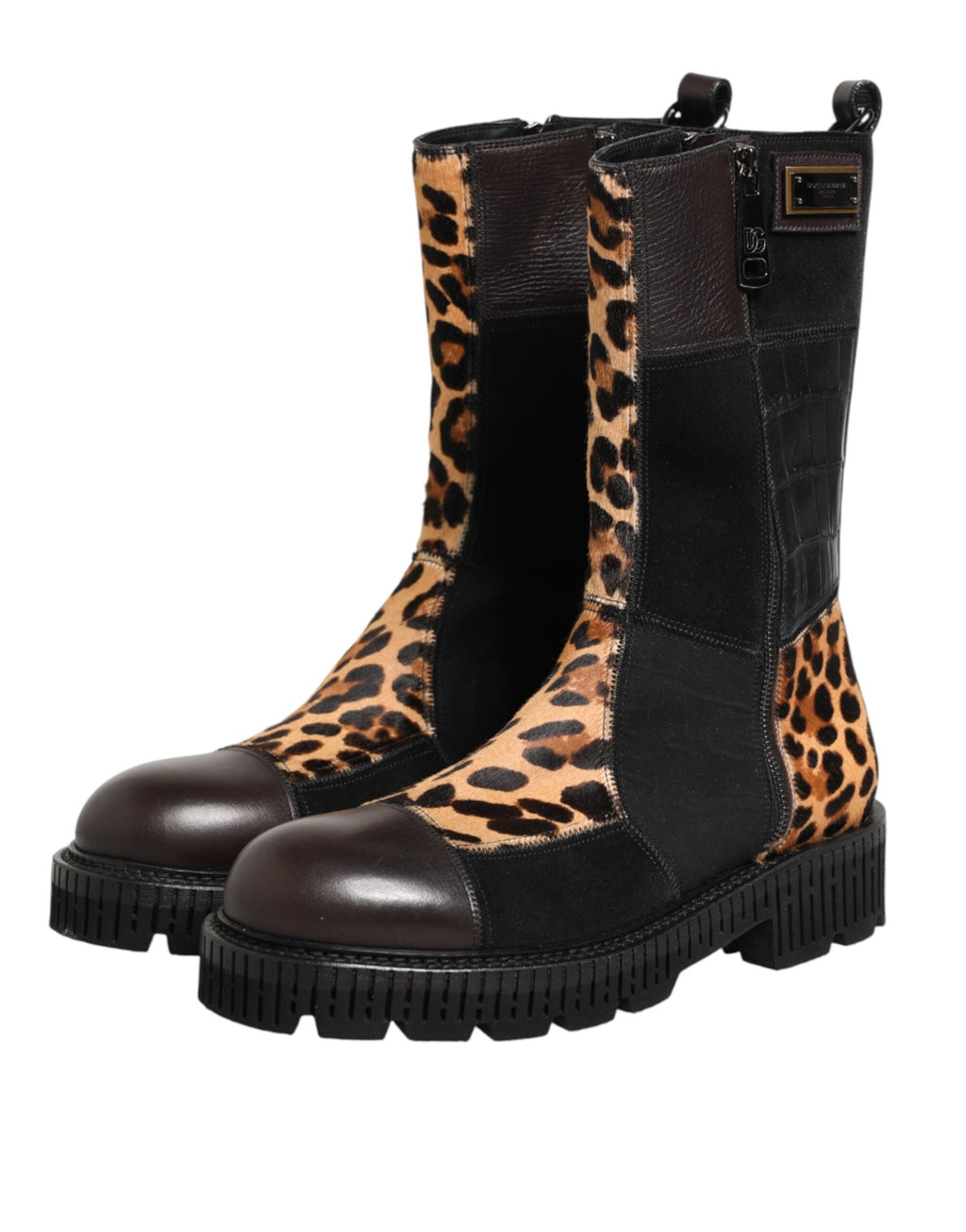 Bottes mi-mollet Dolce & Gabbana à motif léopard multicolore, style élégant avec design tendance et coloré.