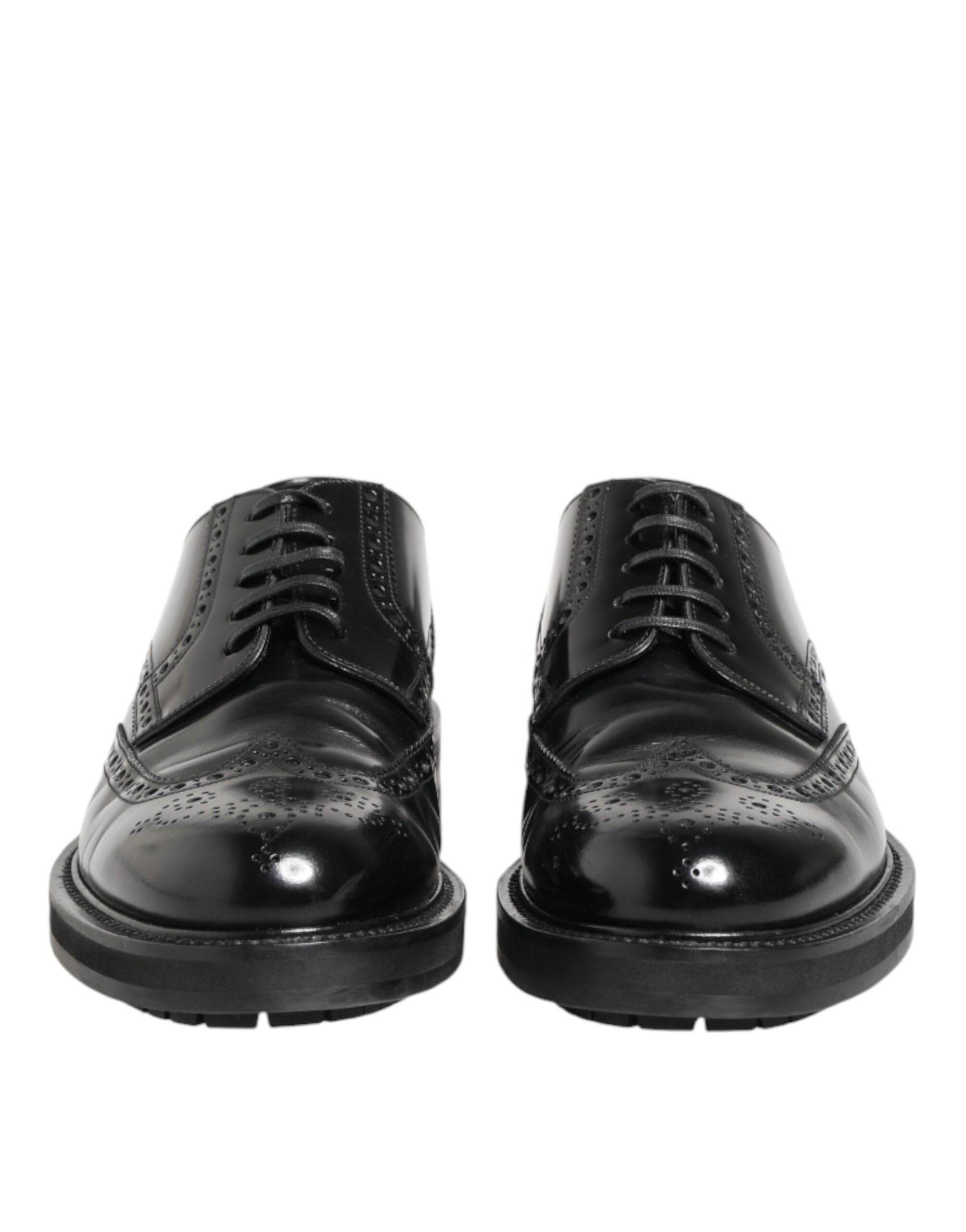 Chaussures Derby en cuir de veau noir de Dolce & Gabbana pour homme, élégantes et classiques, avec finition soignée.