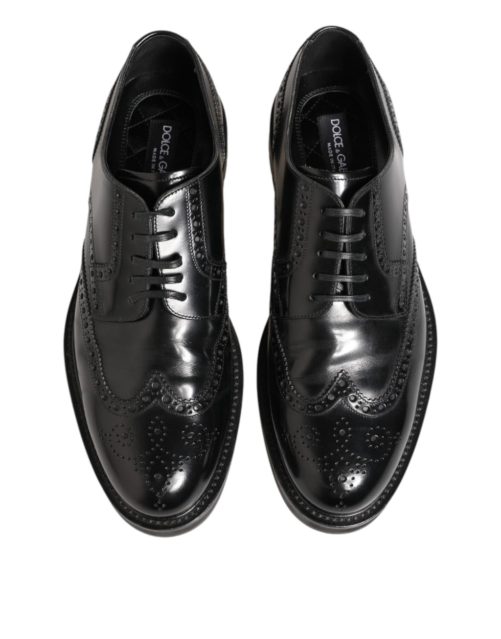 Chaussures Derby pour homme Dolce & Gabbana en cuir de veau noir, élégantes et classiques, avec lacets et semelle en cuir visible.