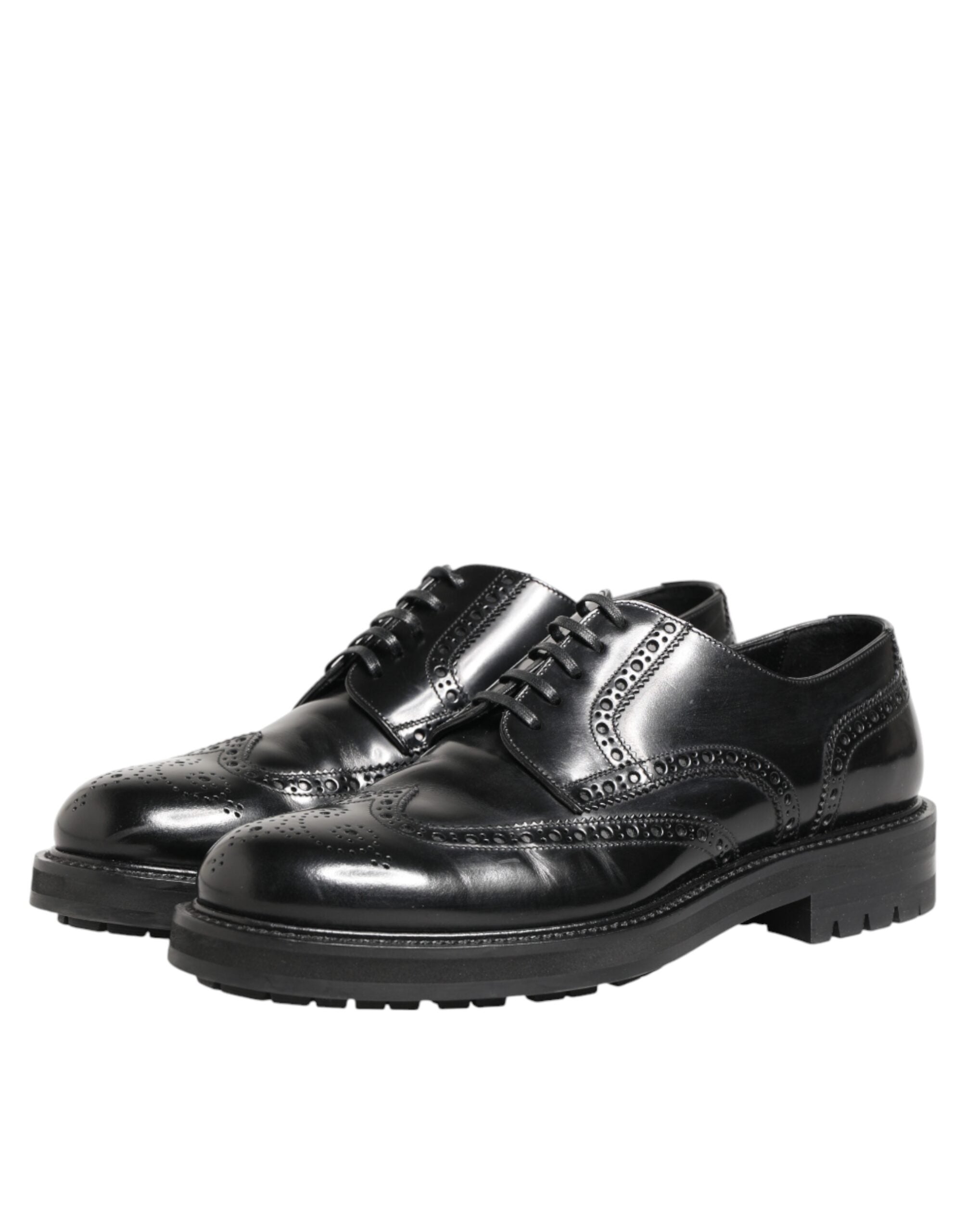 Chaussures Derby pour homme Dolce & Gabbana en cuir de veau noir, élégantes et sophistiquées.