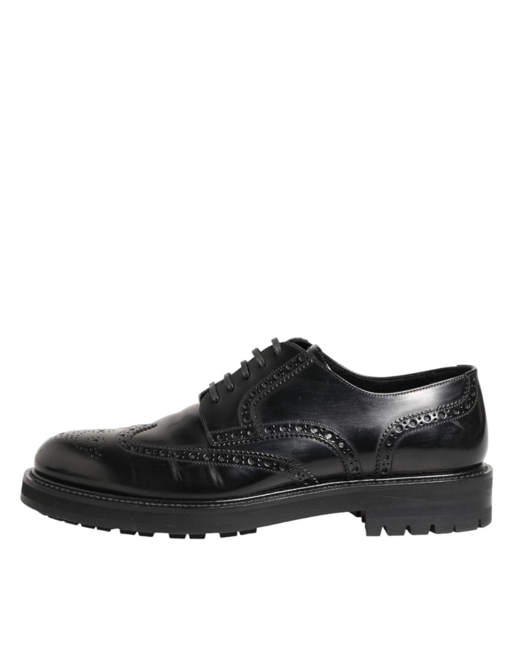 Chaussures Derby pour homme en cuir de veau noir de Dolce & Gabbana, élégantes et sophistiquées, vues de face.