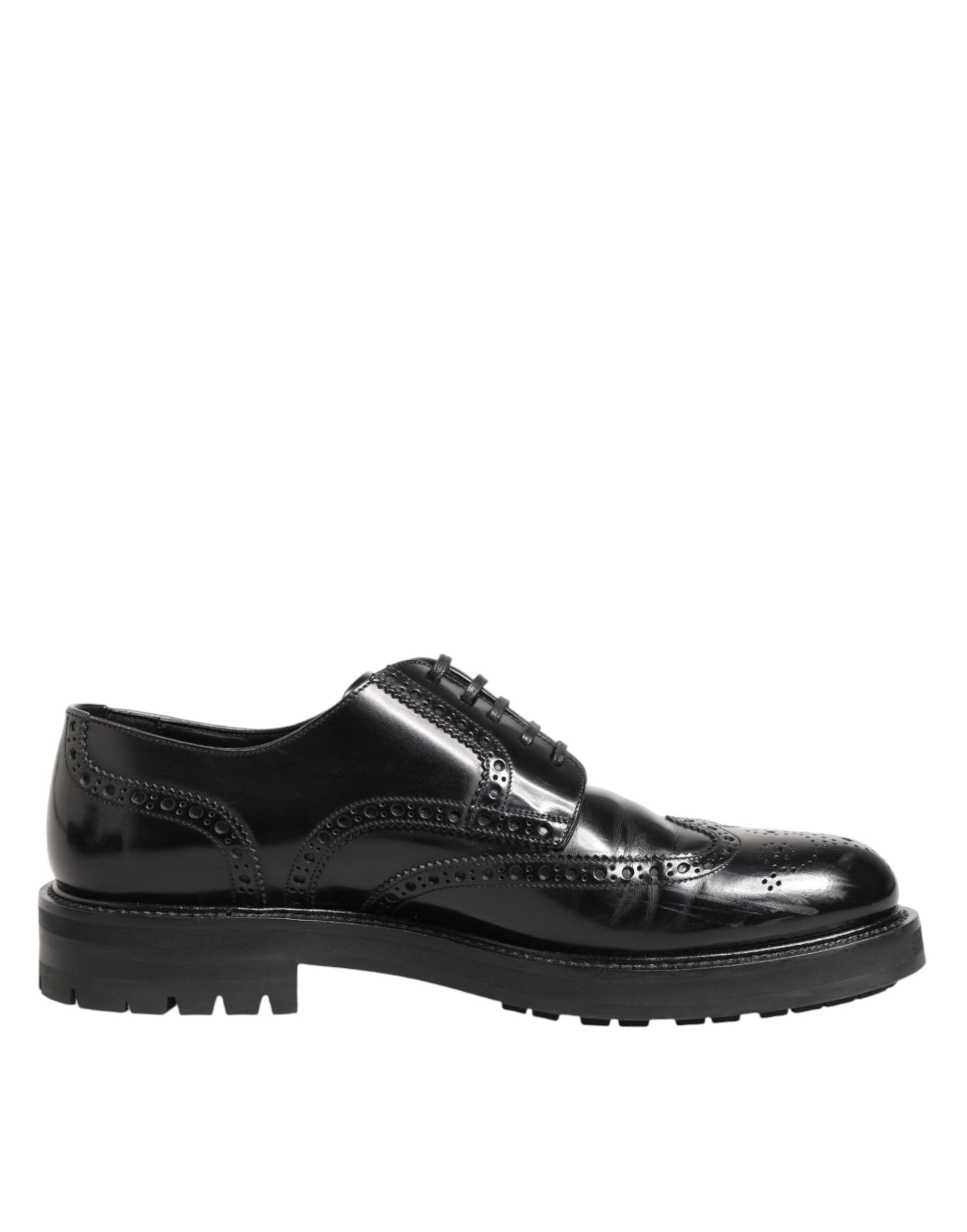 Chaussures derby pour homme en cuir de veau noir de Dolce & Gabbana, élégantes et sophistiquées avec lacets.