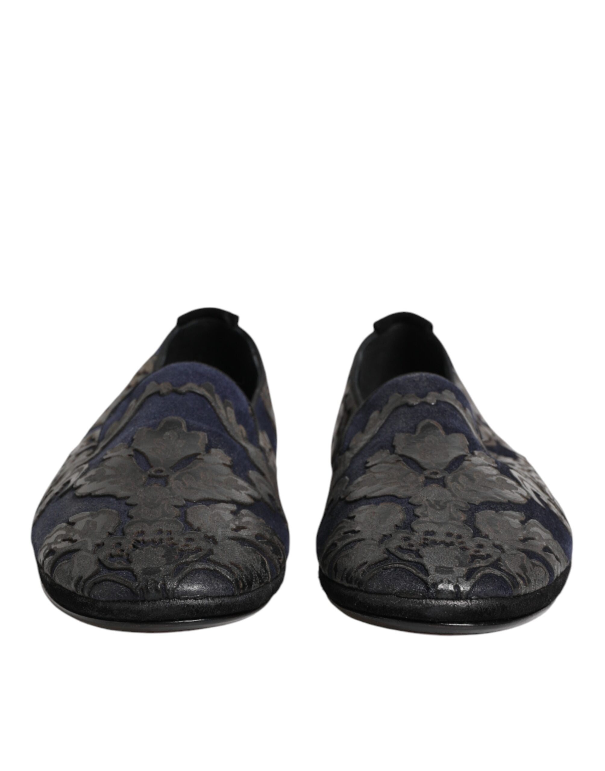 Chaussures mocassins Dolce & Gabbana en jacquard noir et cuir, slips-on élégants pour homme.