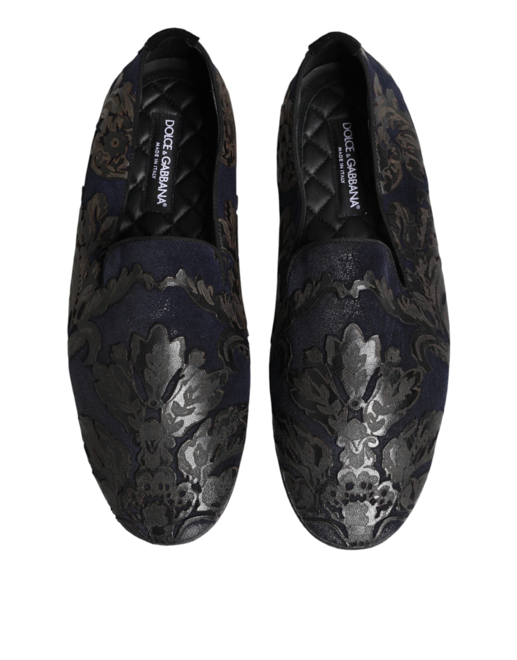 Chaussures mocassins Dolce & Gabbana en jacquard noir et cuir, modèles slip-on élégants pour homme.