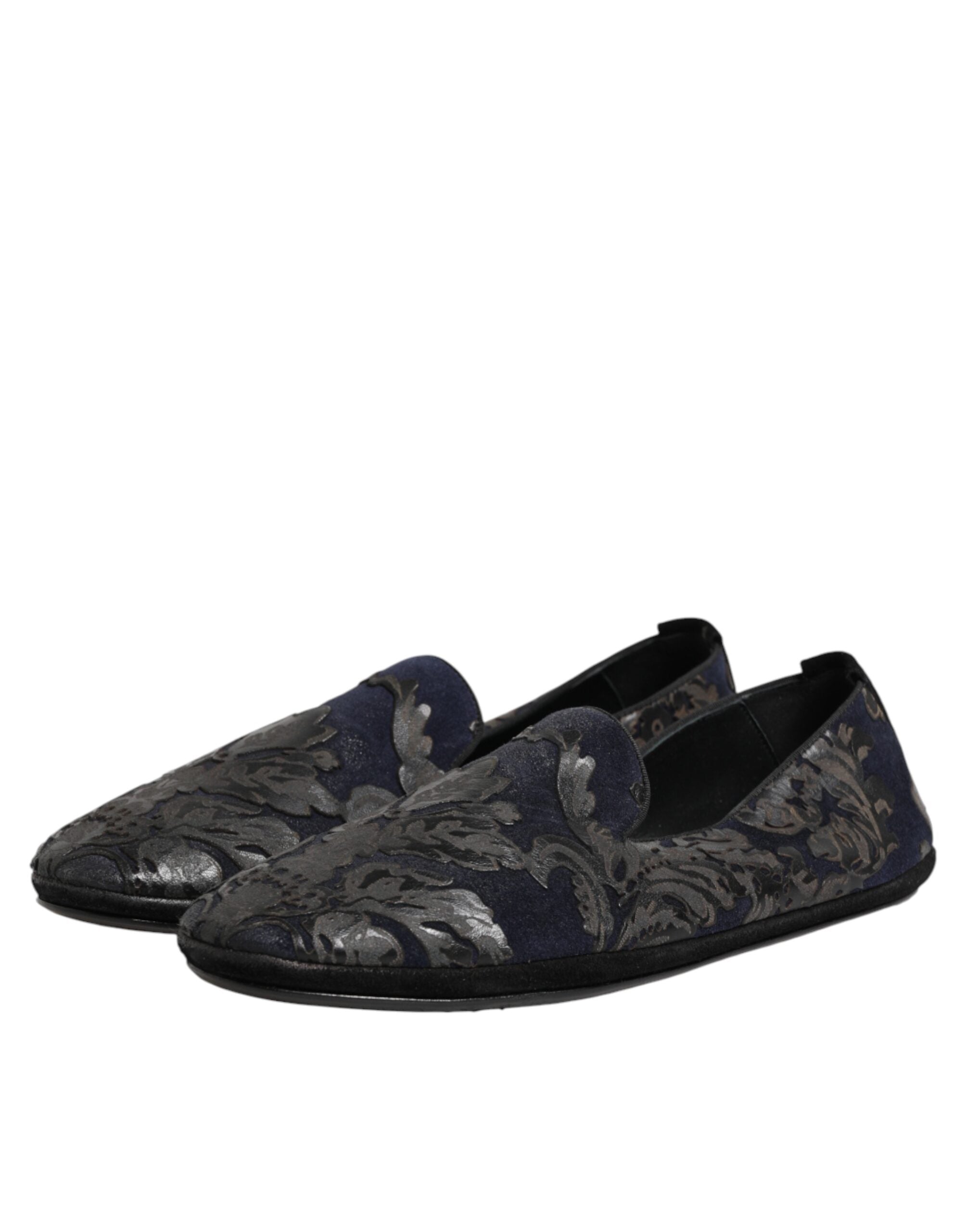 Chaussures mocassins Dolce & Gabbana en cuir jacquard noir, style slip-on et élégance sophistiquée.