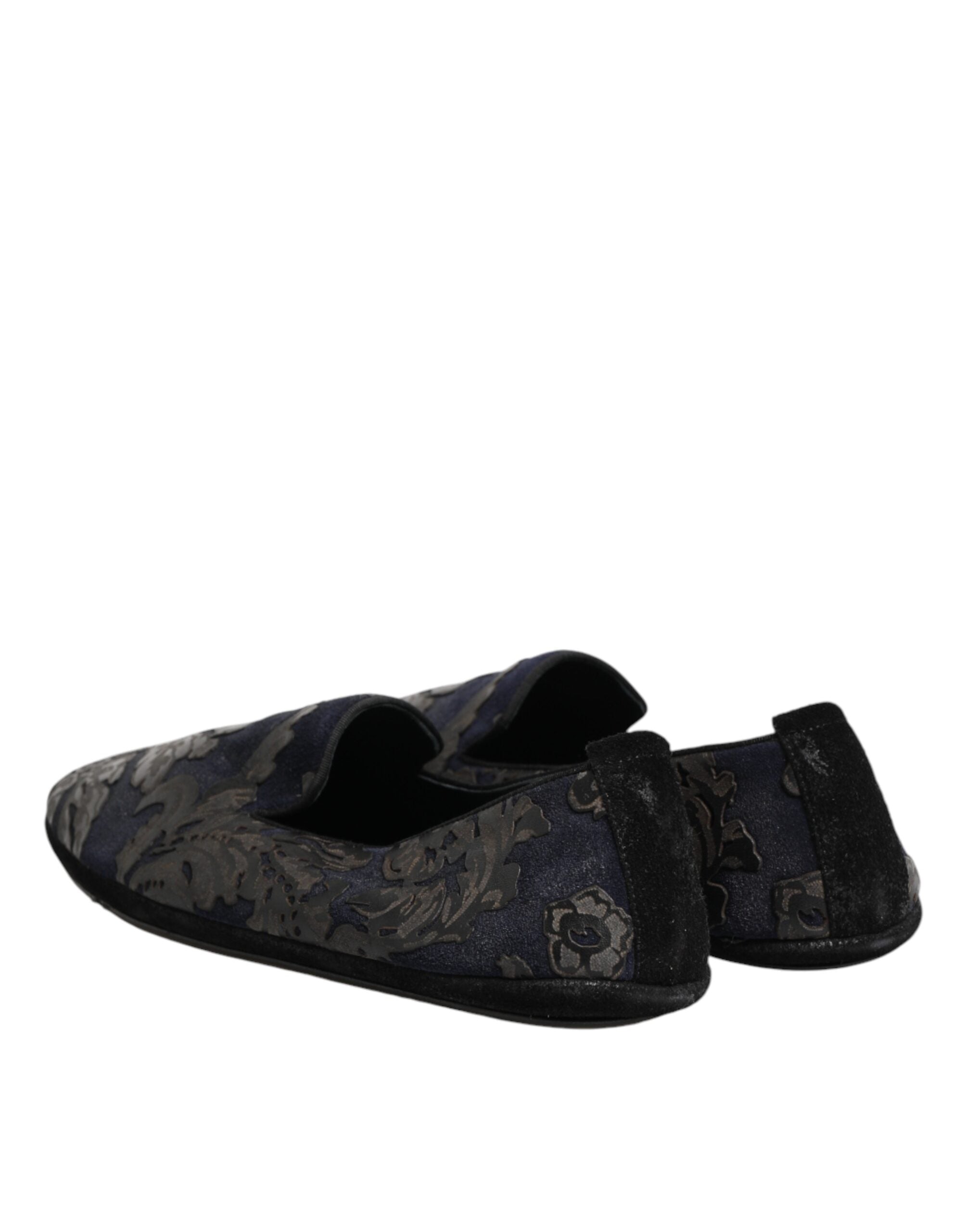 Chaussures mocassins Dolce & Gabbana en jacquard noir et cuir, style slip-on, élégantes et sophistiquées.