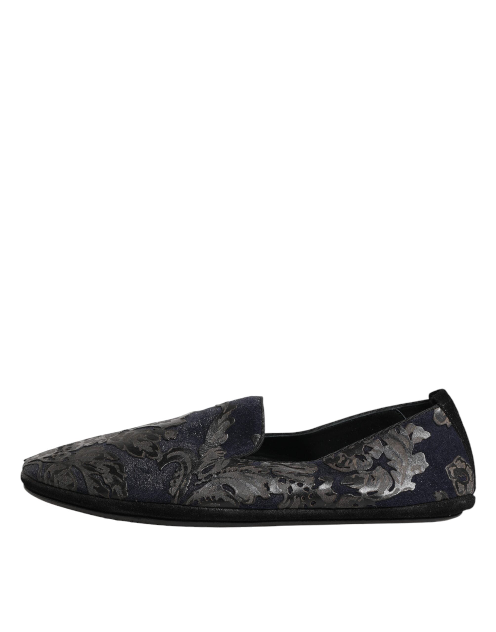 Chaussures mocassins Dolce & Gabbana en jacquard noir et cuir, slip-on élégants pour homme.