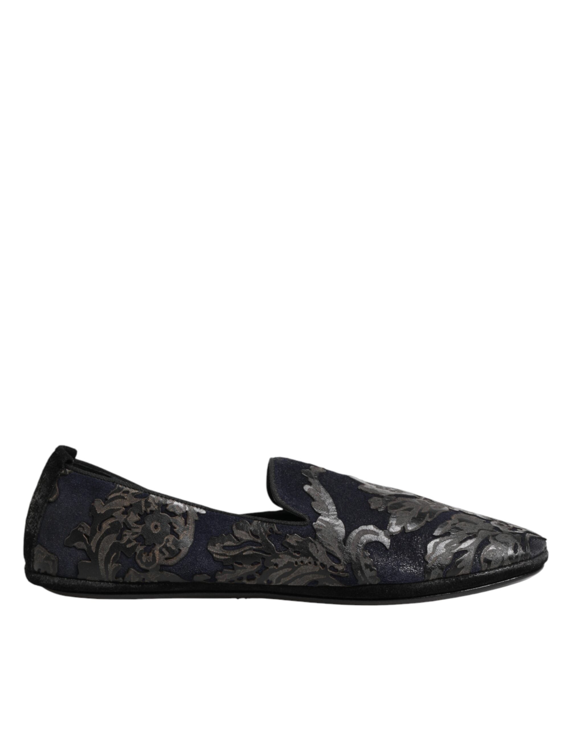 Chaussures mocassins en cuir jacquard noir Dolce & Gabbana, style slip-on élégante avec détails sophistiqués.