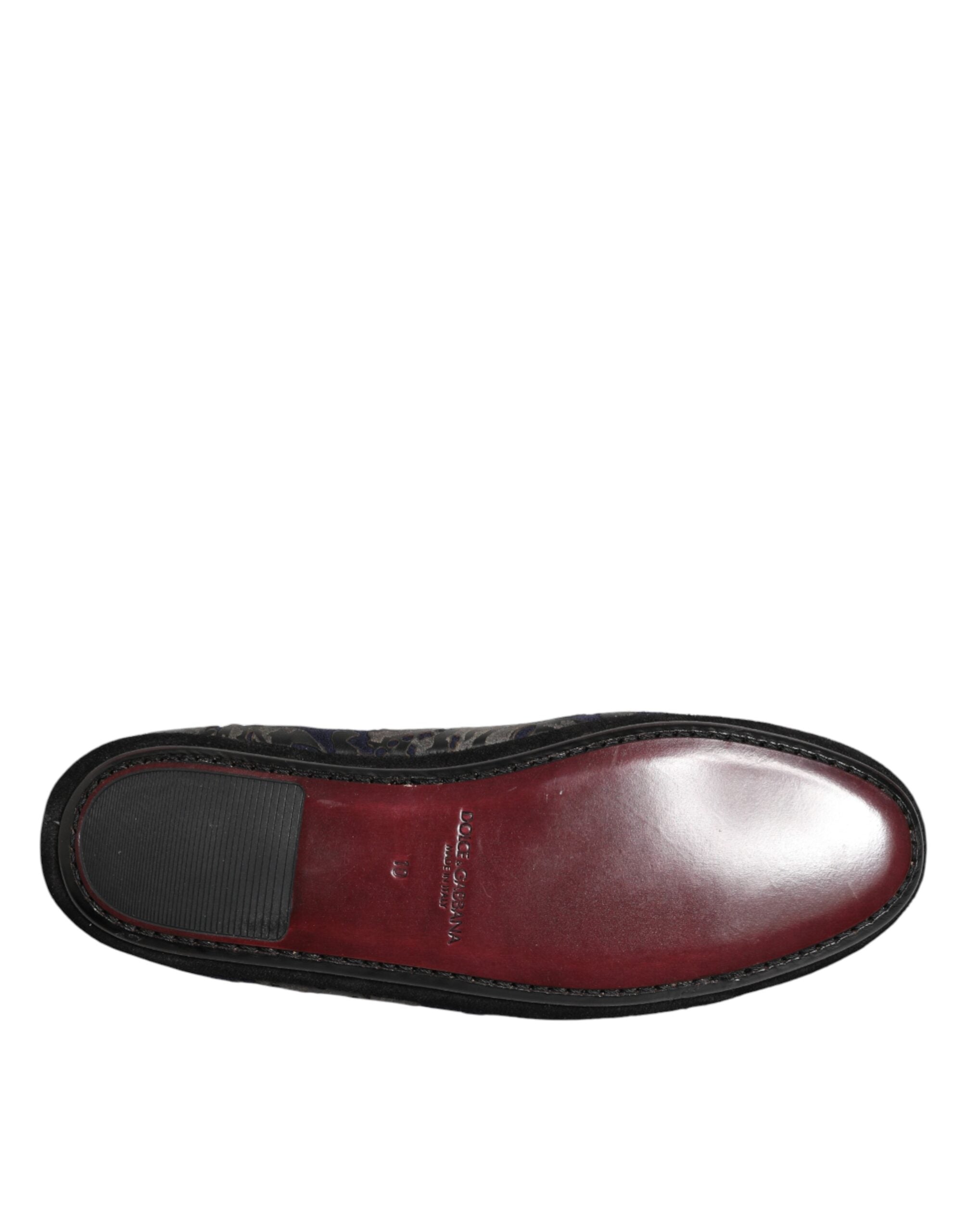 Chaussures mocassins slip-on en cuir jacquard noir de Dolce & Gabbana, élégantes et sophistiquées.