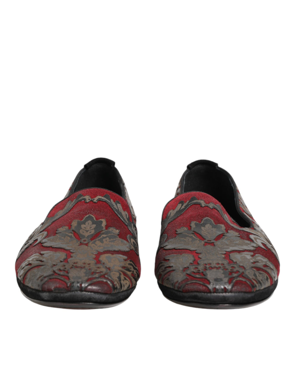 Chaussures mocassins Dolce & Gabbana en cuir jacquard bordeaux et design slip-on, élégantes et sophistiquées.