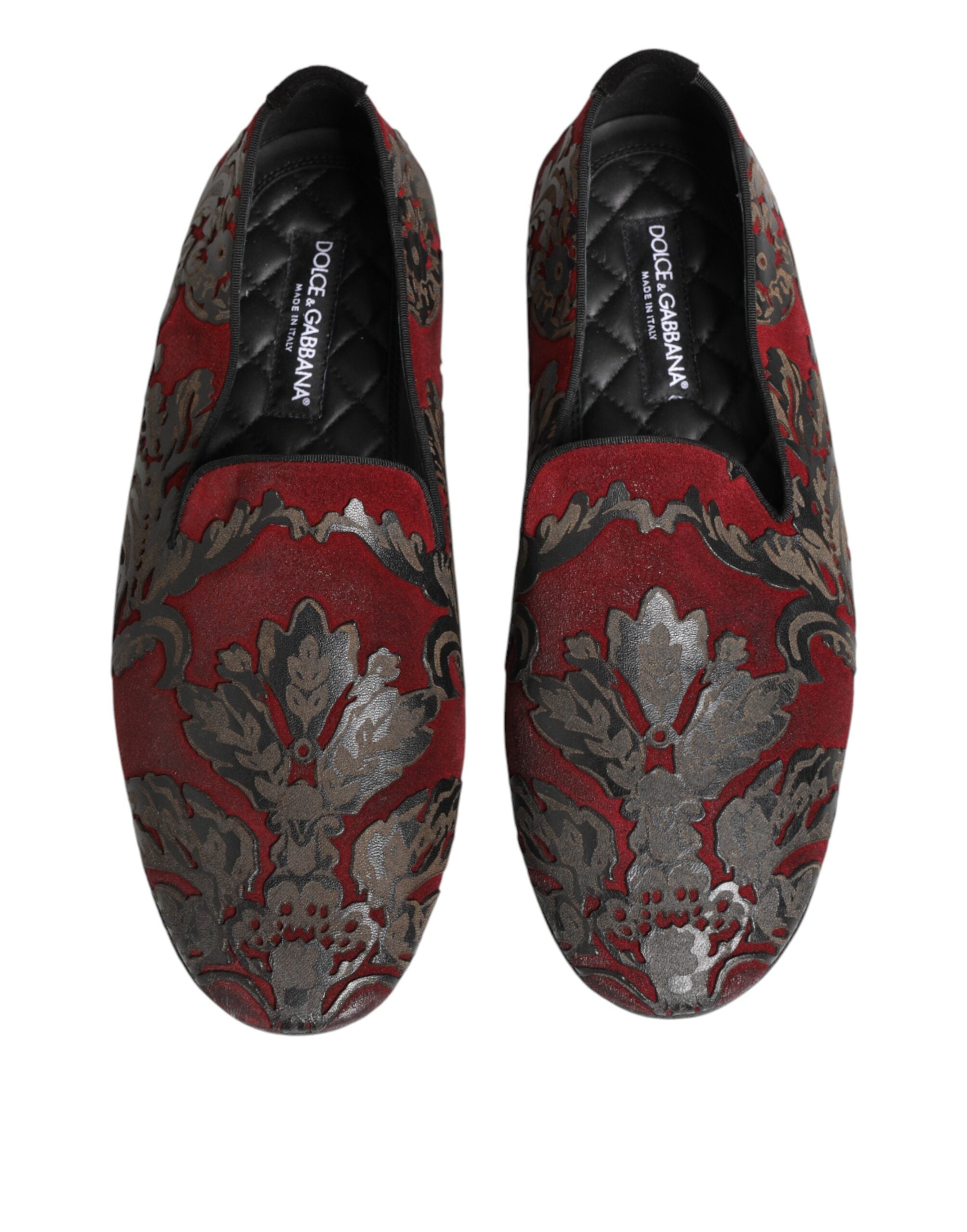 Chaussures mocassins Dolce & Gabbana Bordeaux en jacquard et cuir, slip-on élégants pour homme.