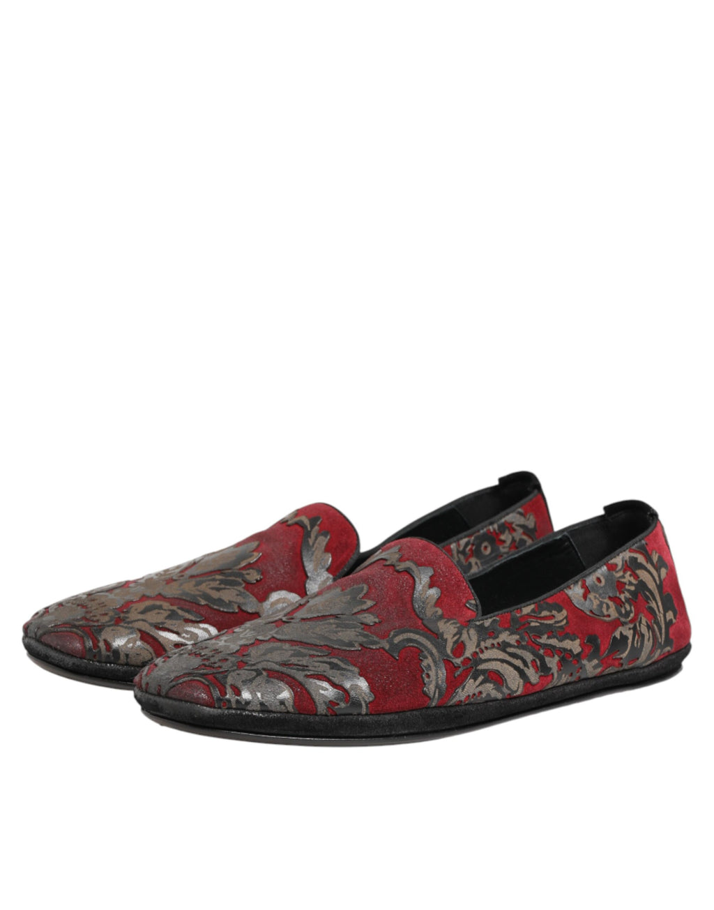 Chaussures mocassins Dolce & Gabbana Bordeaux en jacquard et cuir, slip-on, élégantes pour homme.