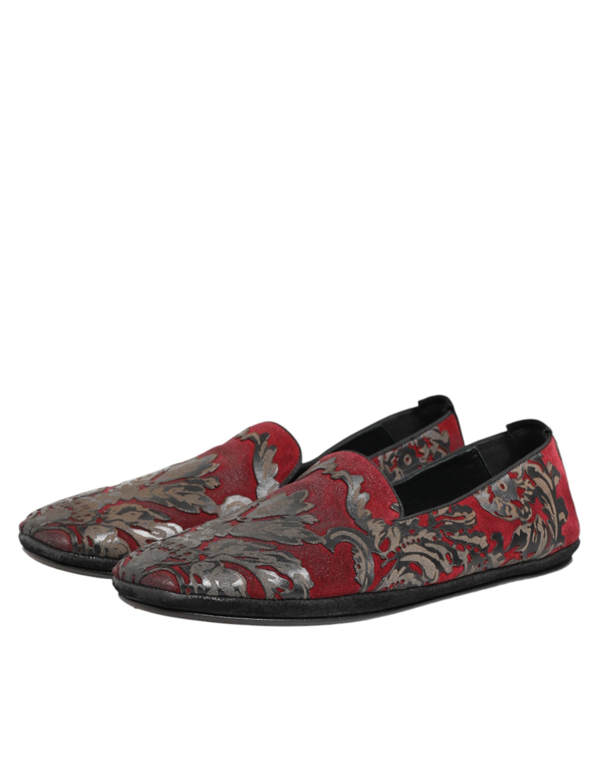 Chaussures mocassins Dolce & Gabbana Bordeaux en jacquard et cuir, slip-on, élégantes pour homme.