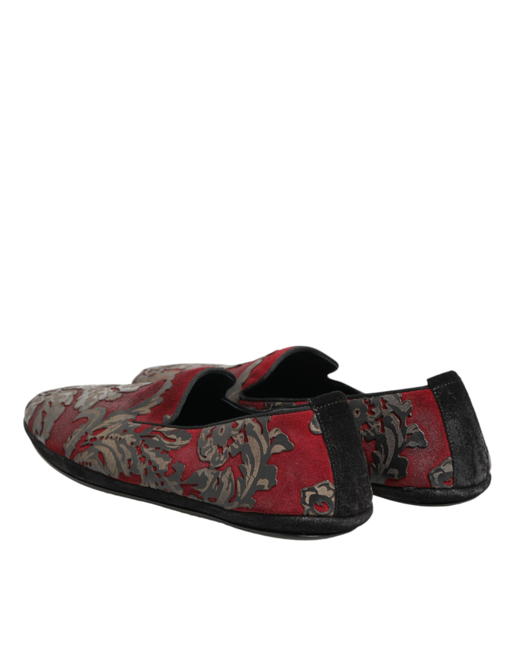 Chaussures slip-on Dolce & Gabbana en jacquard bordeaux et cuir, mocassins élégants pour homme.