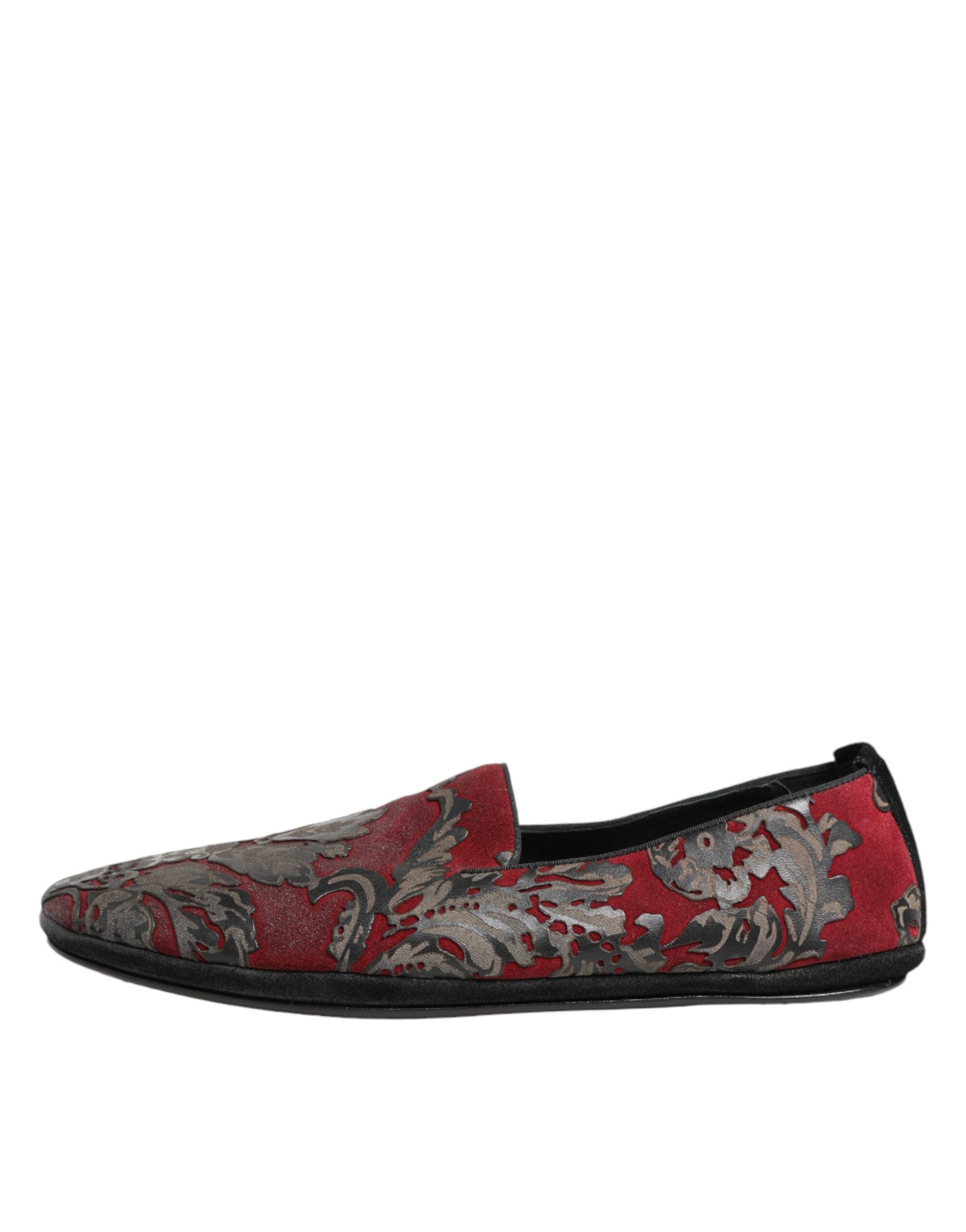 Chaussures mocassins Dolce & Gabbana Bordeaux en jacquard et cuir, slip-on élégants et confortables pour homme.