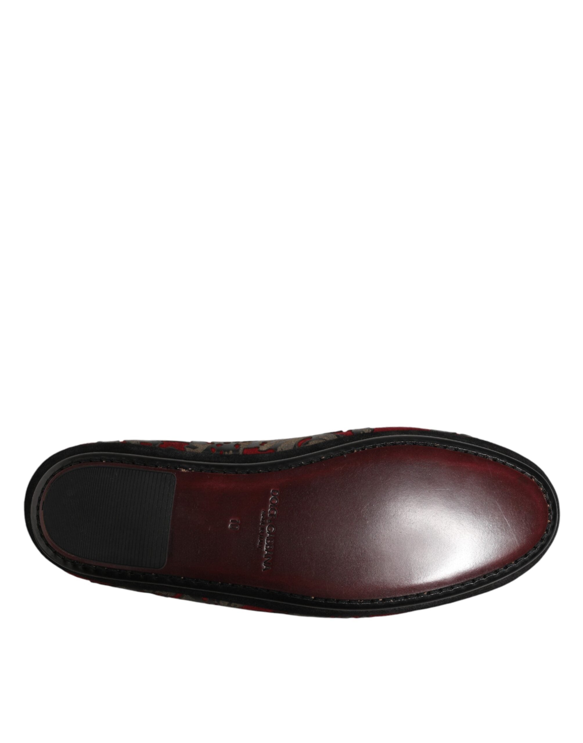 Chaussures mocassins Dolce & Gabbana Bordeaux en jacquard et cuir, slip-on élégants pour homme.