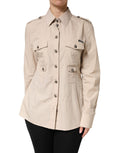 Chemise beige Dolce & Gabbana à col, manches longues en coton, élégante et classique pour femme.