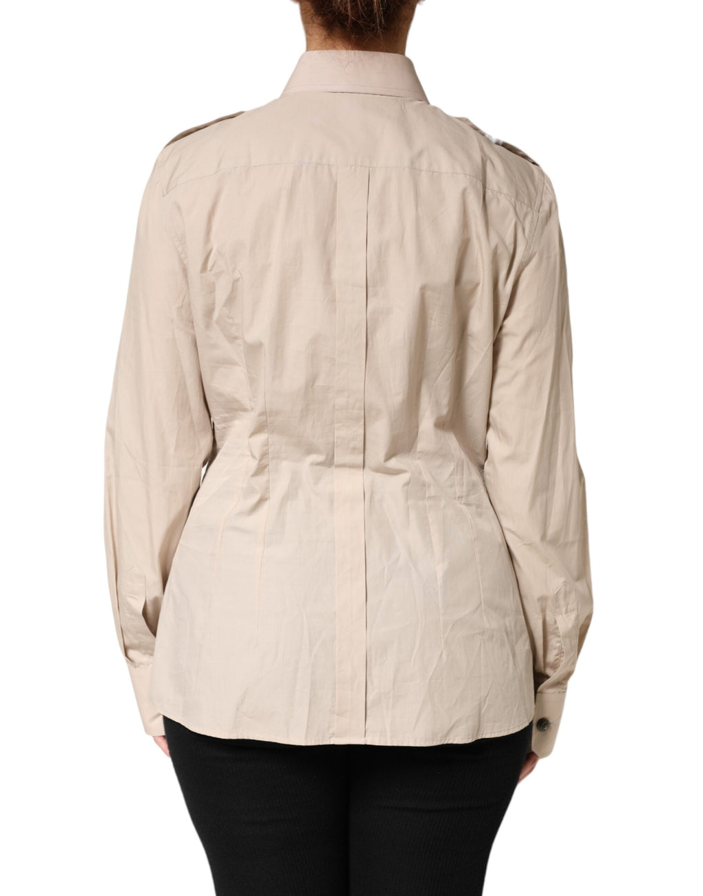 Chemise beige à col en coton Dolce & Gabbana avec manches longues, élégante et confortable, vue de face.
