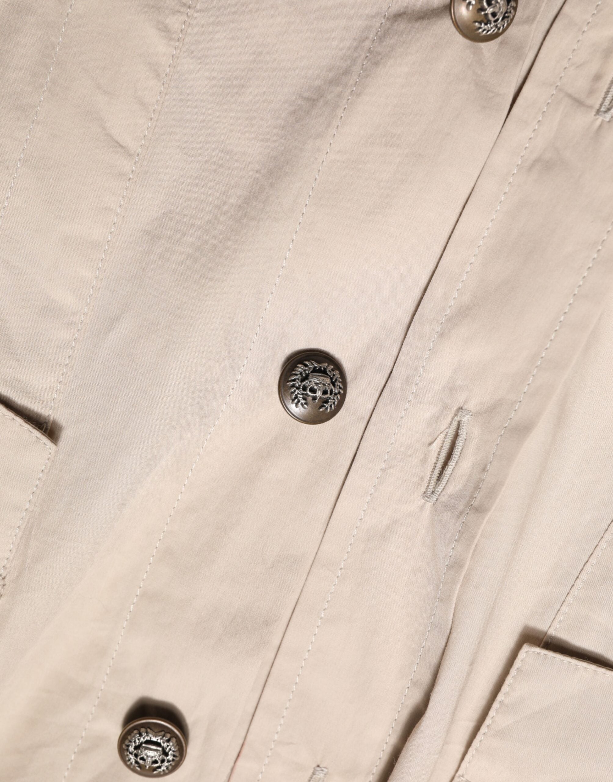 Chemise longue en coton beige à col pour femme de Dolce & Gabbana, manches longues élégantes.