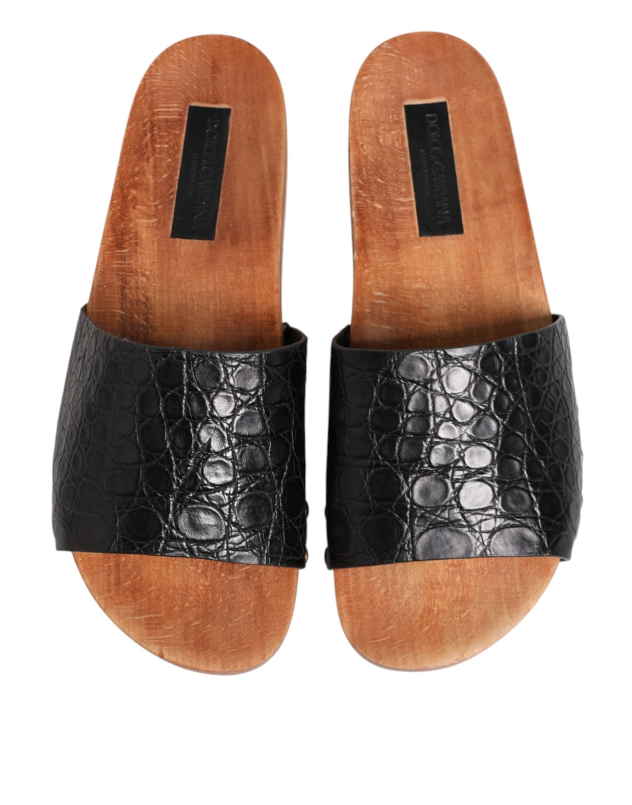 Sandales Dolce & Gabbana en cuir noir et marron, slides élégantes pour femme, chaussures confortables et stylées.