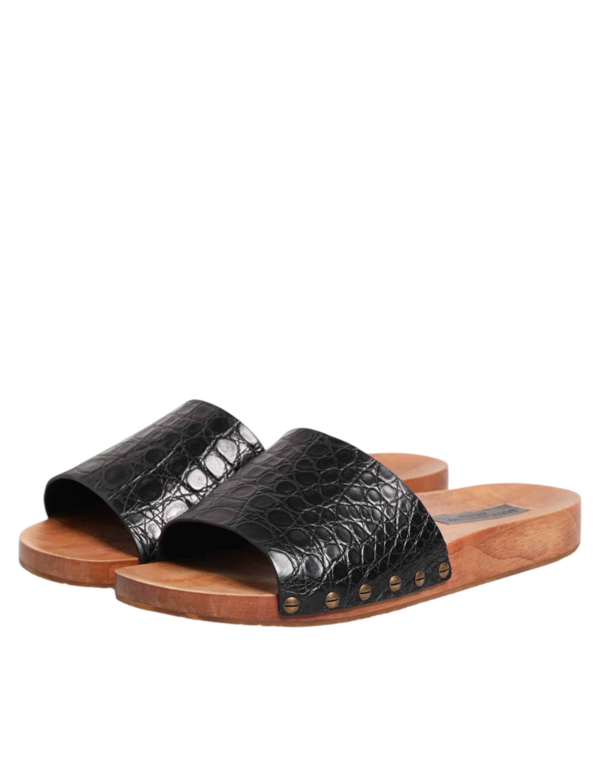 Sandales en cuir noir et marron Dolce & Gabbana, chaussures élégantes à slides pour homme.
