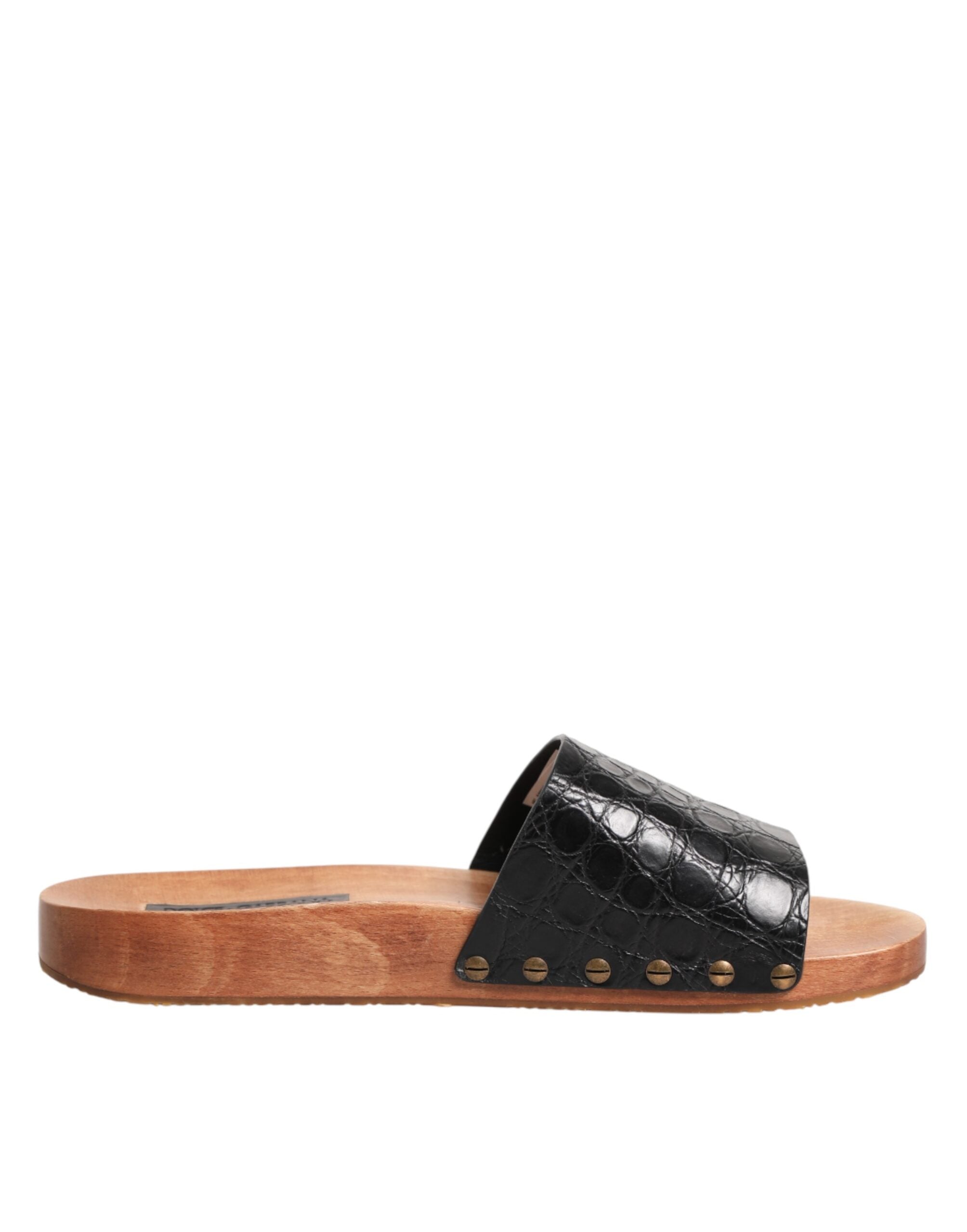 Sandales en cuir noir et marron Dolce & Gabbana, chaussures slides élégantes avec design en cuir de haute qualité.