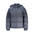 Veste en polyester bleue pour homme de la marque Tommy Hilfiger, vue de face avec col et fermeture éclair visible.