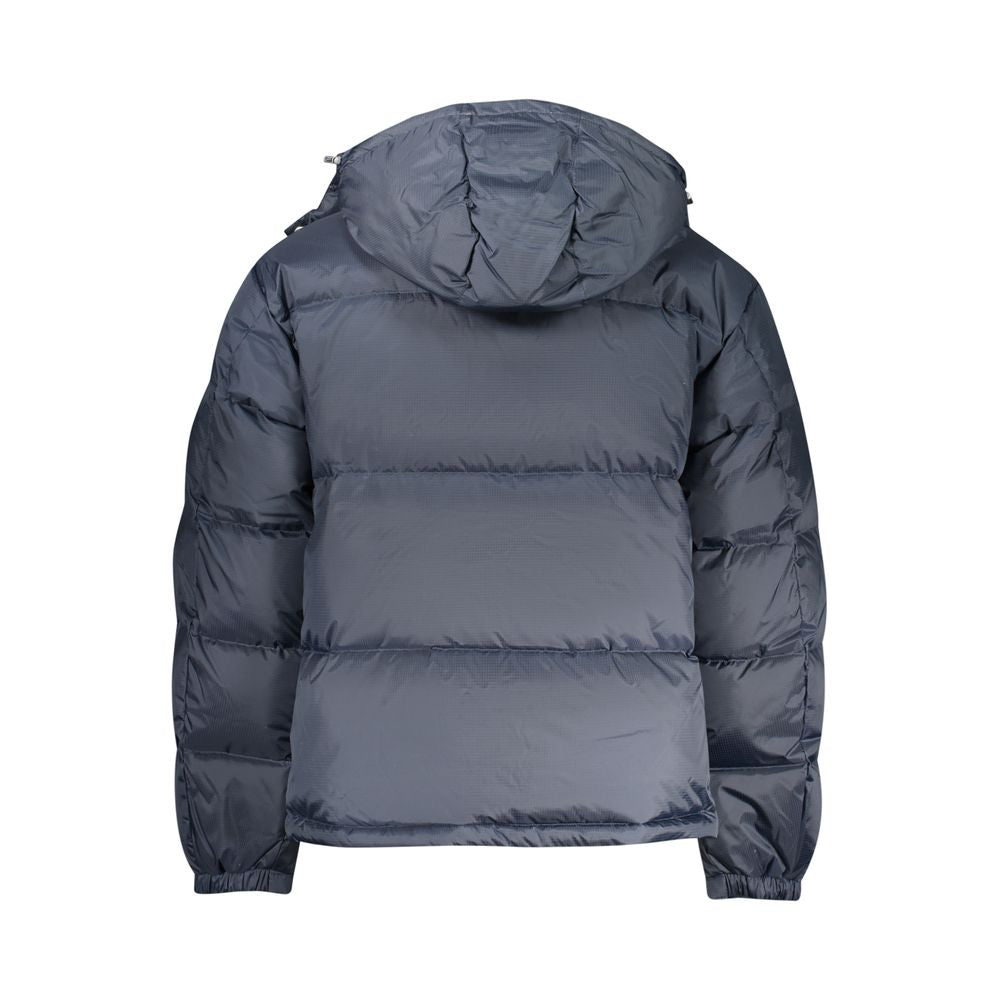 Veste en polyester bleue pour homme de la marque Tommy Hilfiger, vue de face, avec col et fermeture éclair.