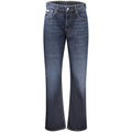 Jeans femme en coton bleu à taille haute de la marque Calvin Klein, coupe classique et denim confortable.