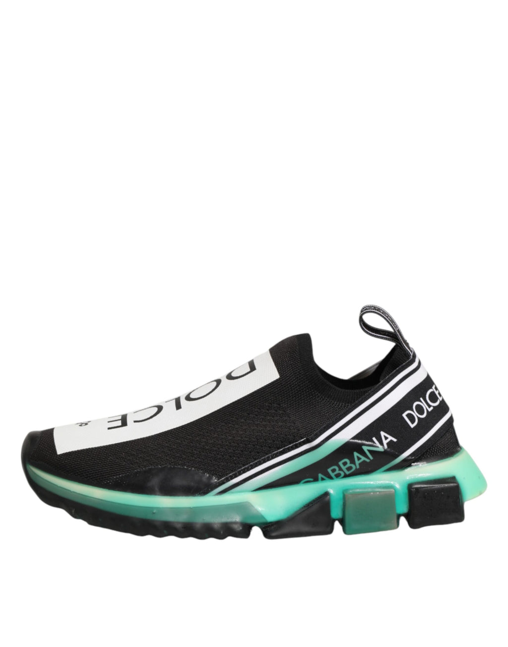 Chaussures sneakers pour homme Dolce & Gabbana Sorrento noires, style slip-on, vue de face avec détails en cuir et semelle blanche.