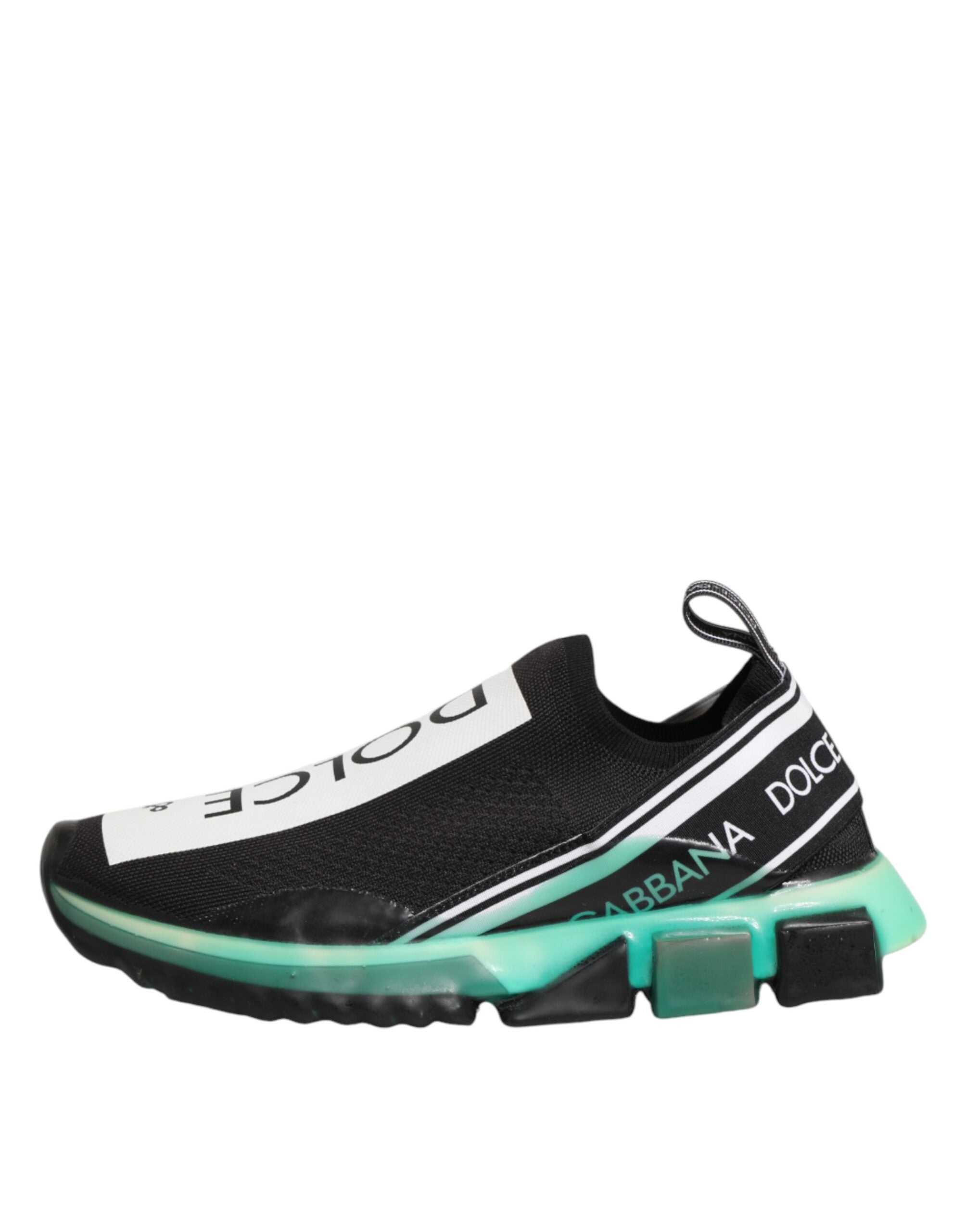 Chaussures sneakers pour homme Dolce & Gabbana Sorrento noires, style slip-on, vue de face avec détails en cuir et semelle blanche.
