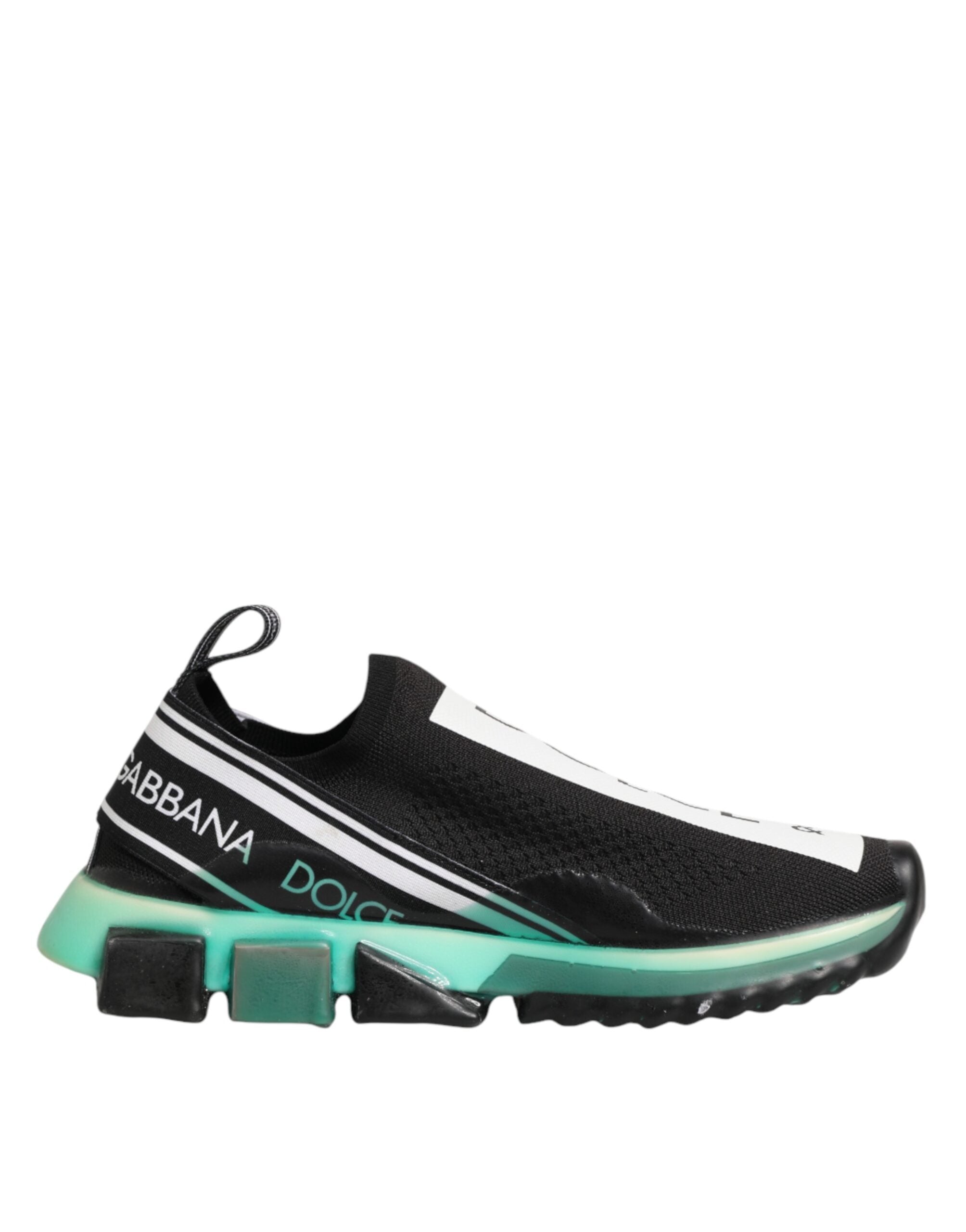 Chaussures slip-on noires Dolce & Gabbana Sorrento pour hommes, baskets élégantes en cuir avec semelle blanche.