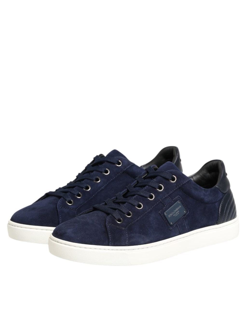 Chaussures basses en cuir et daim bleu Dolce & Gabbana, sneakers décontractés pour homme.