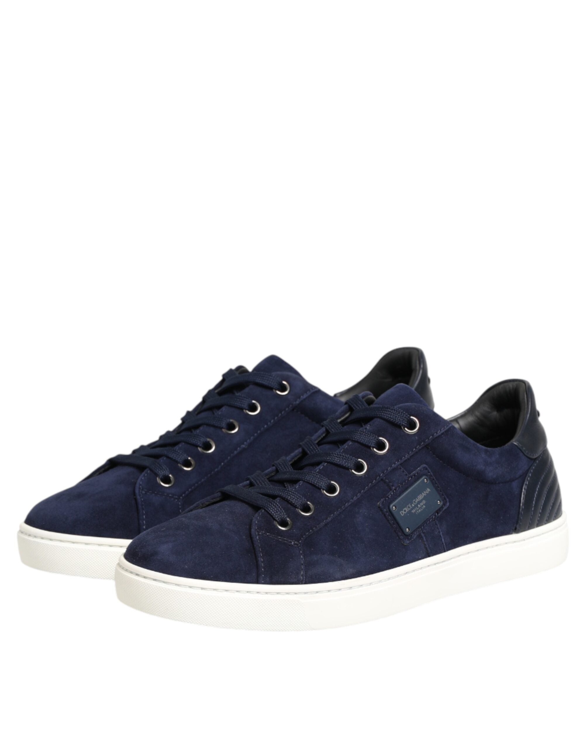 Chaussures basses en cuir et daim bleu Dolce & Gabbana, sneakers décontractés pour homme.