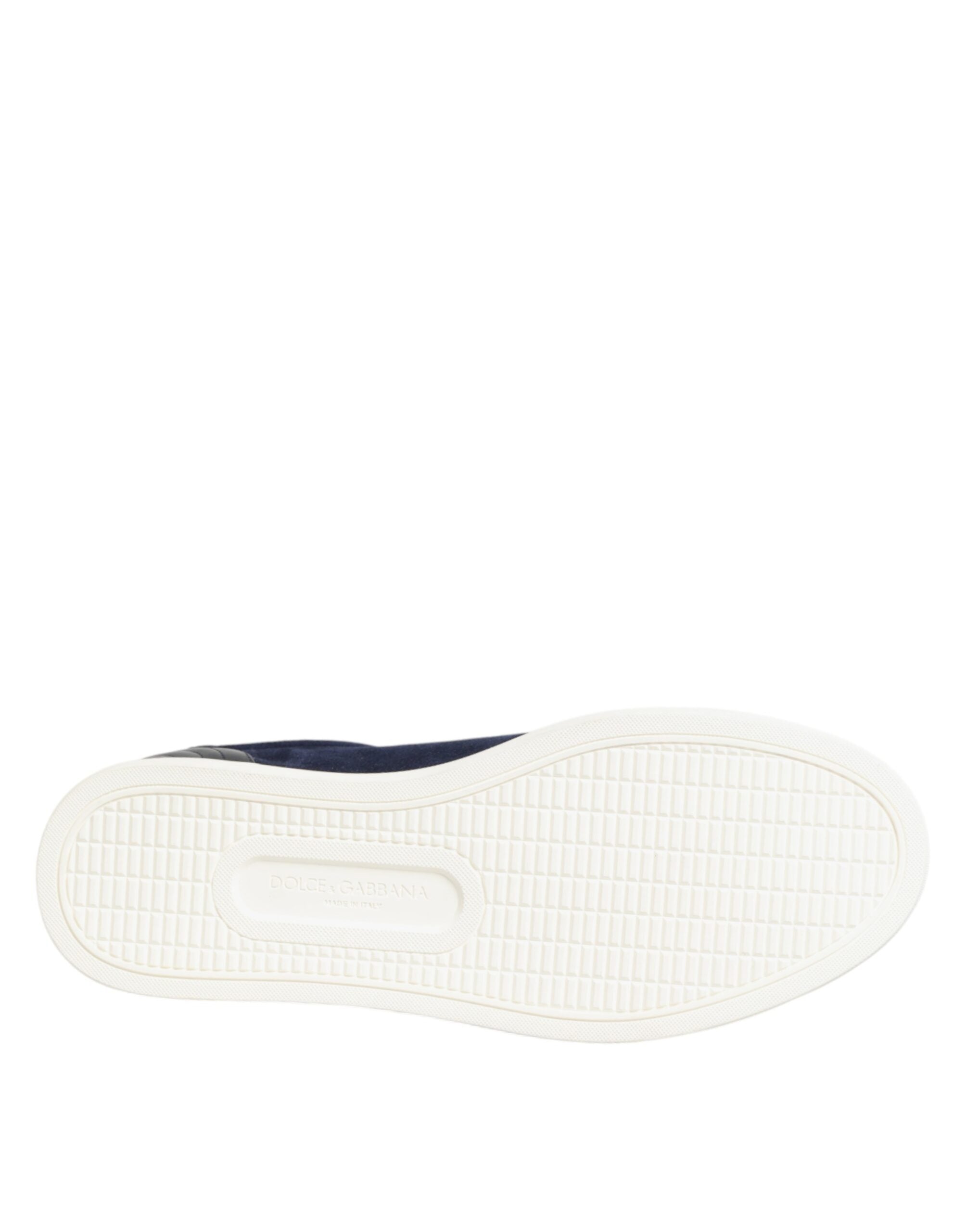 Chaussures basses en cuir et suède bleu Dolce & Gabbana, baskets élégantes pour homme.