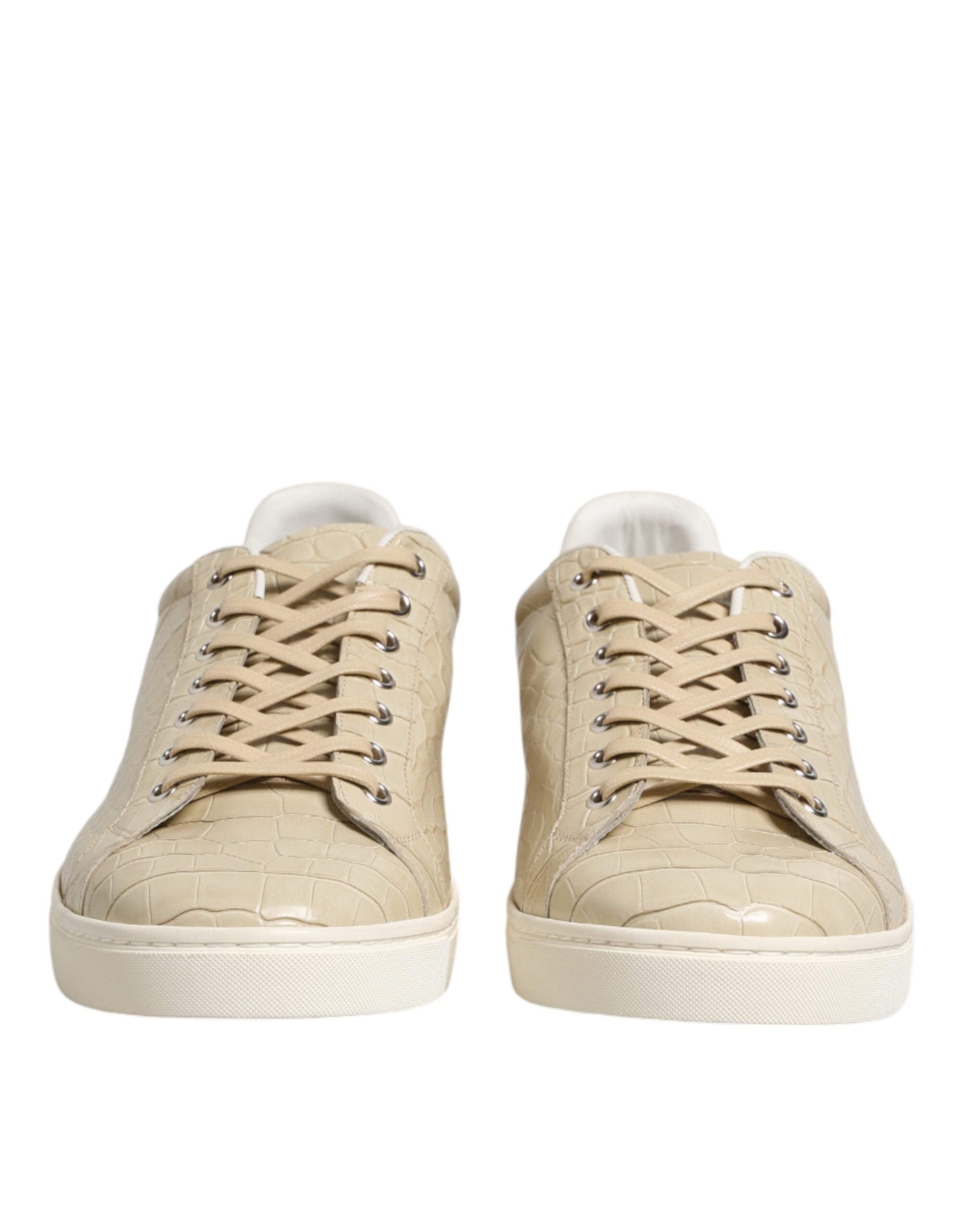 Chaussures sneakers basses en cuir beige Dolce & Gabbana London, chaussures de mode pour homme.
