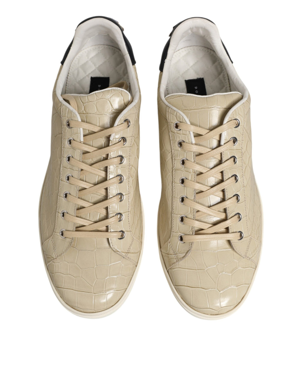 Chaussures sneakers basses en cuir beige Dolce & Gabbana London, style décontracté pour femme et homme.