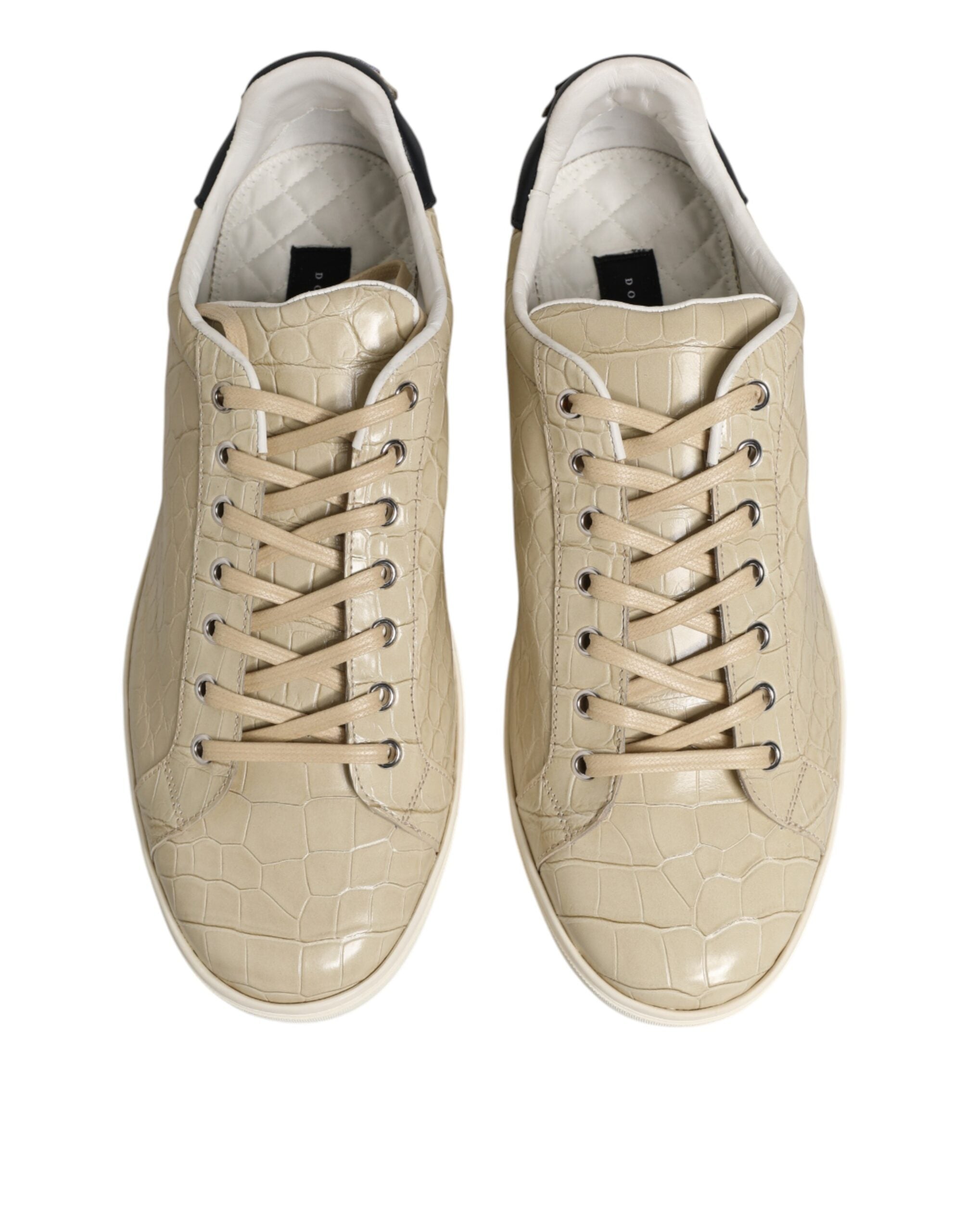 Chaussures sneakers basses en cuir beige Dolce & Gabbana London, style décontracté pour femme et homme.