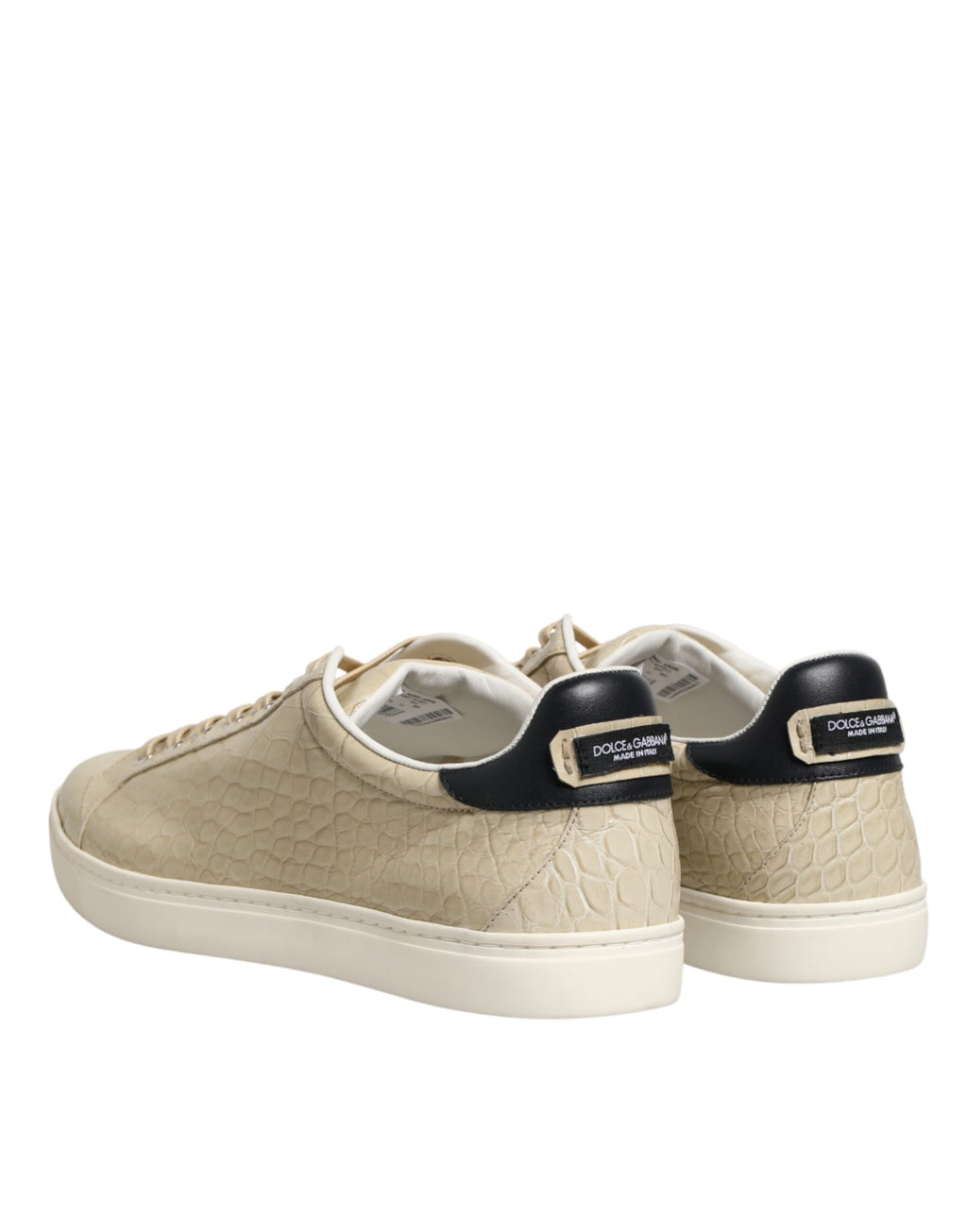 Chaussures sneakers basses en cuir beige Dolce & Gabbana London, style décontracté et élégant, vue de profil.