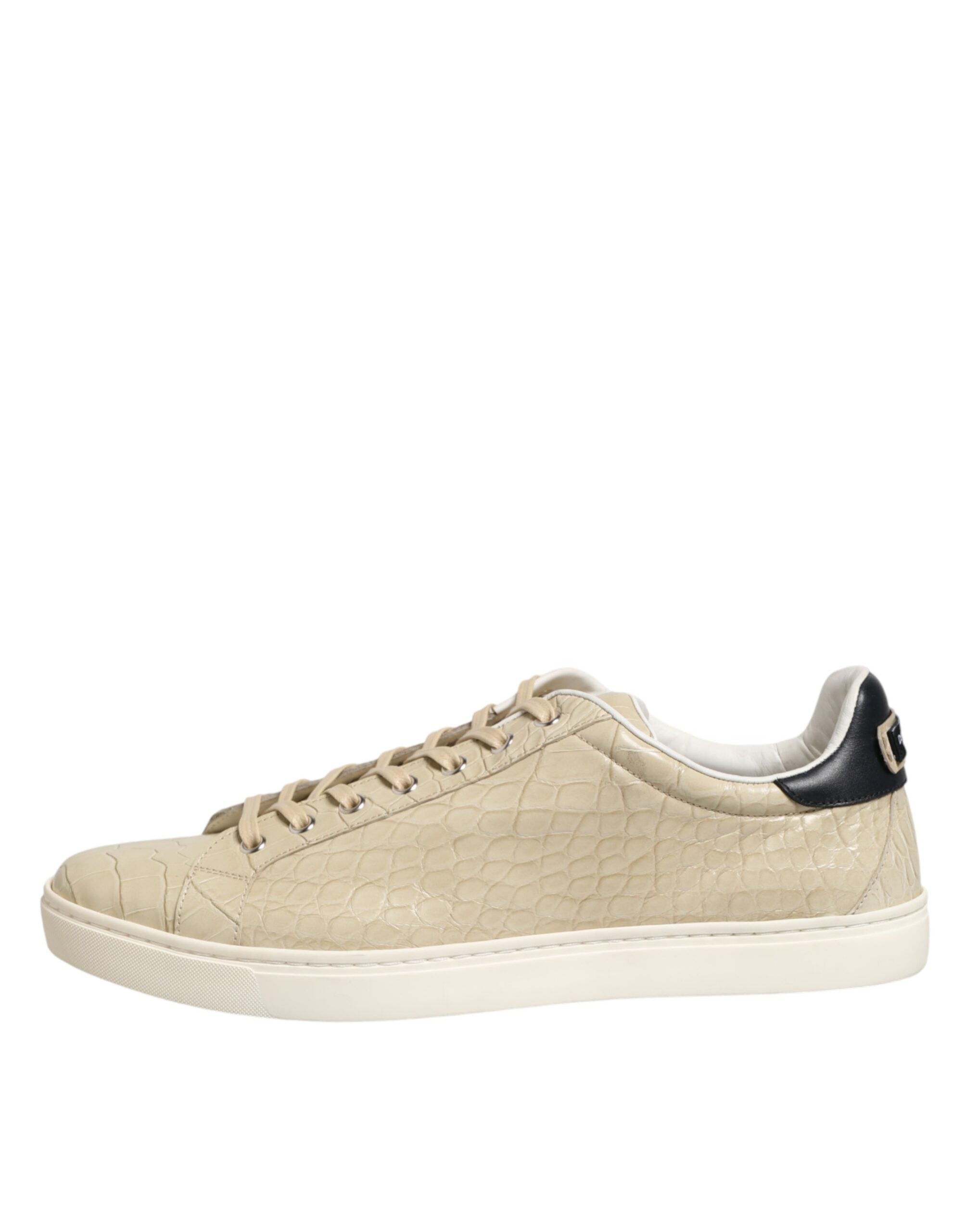 Chaussures Dolce & Gabbana London, baskets basses en cuir beige avec semelle blanche, style élégant et décontracté.