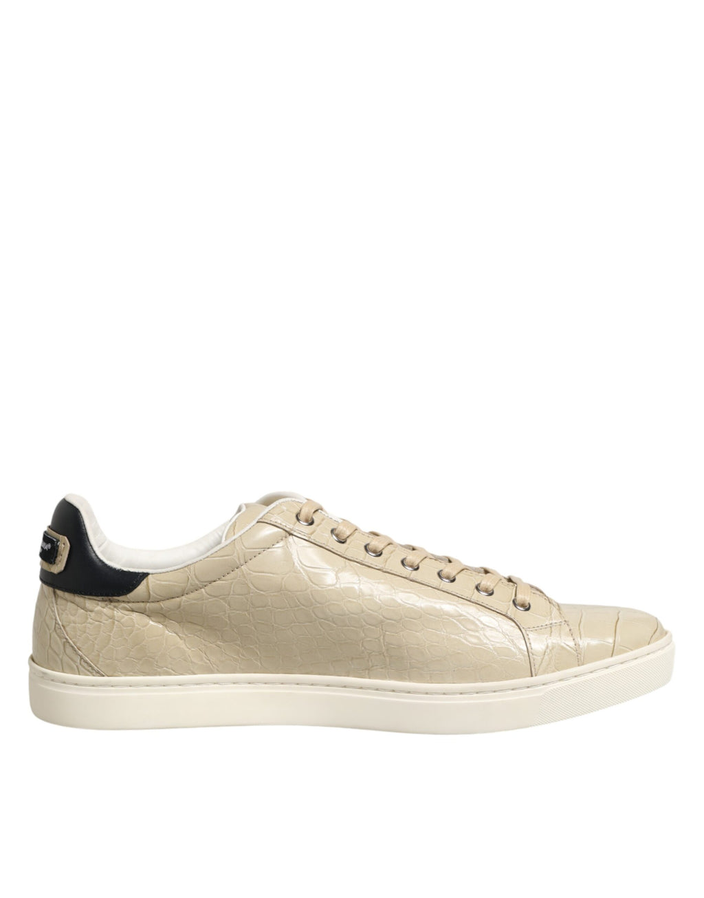 Chaussures sneakers basses en cuir beige Dolce & Gabbana London Low Top, vue de face sur fond blanc