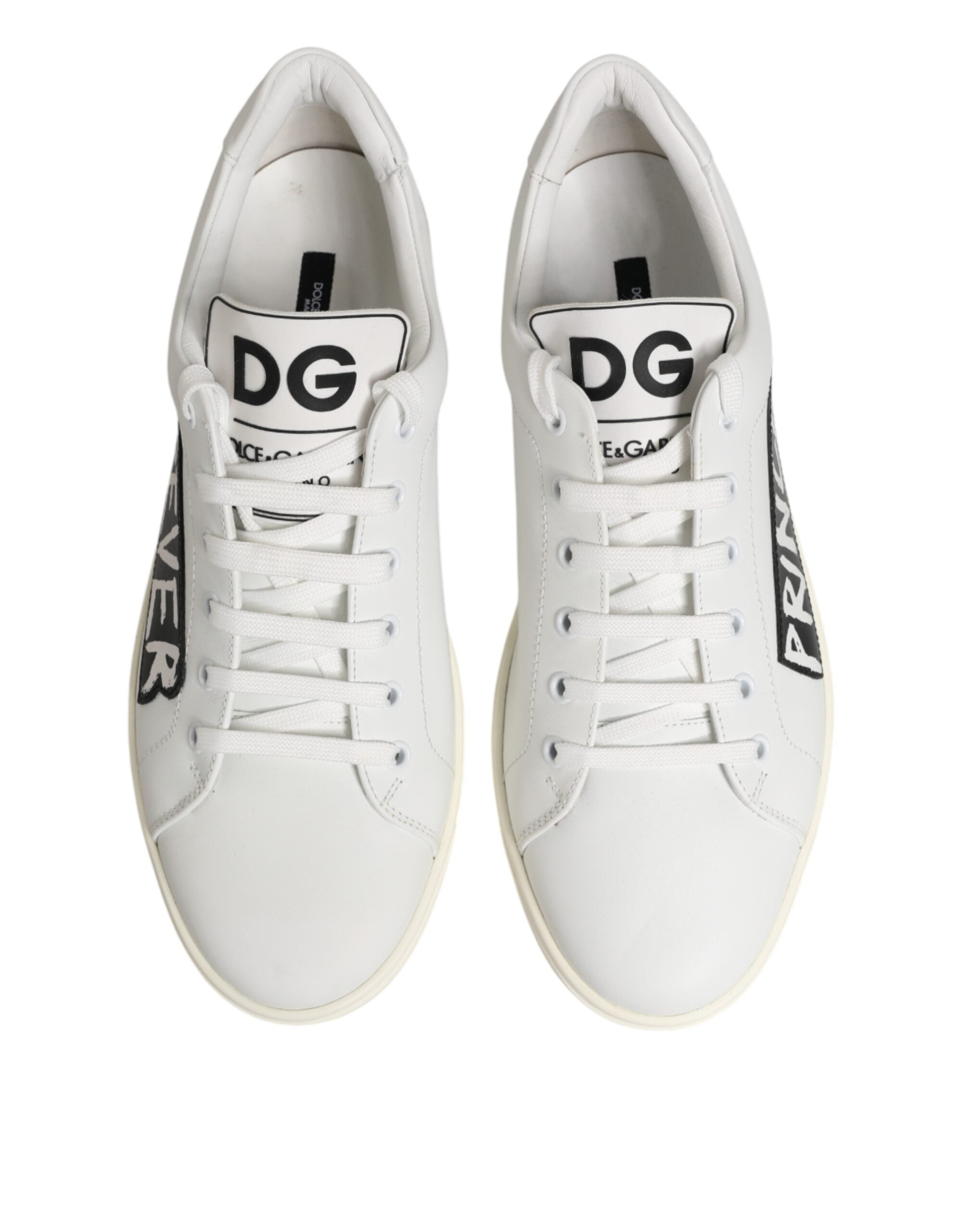 Chaussures sneakers basses blanches Dolce & Gabbana pour hommes en cuir prince, style décontracté et élégant