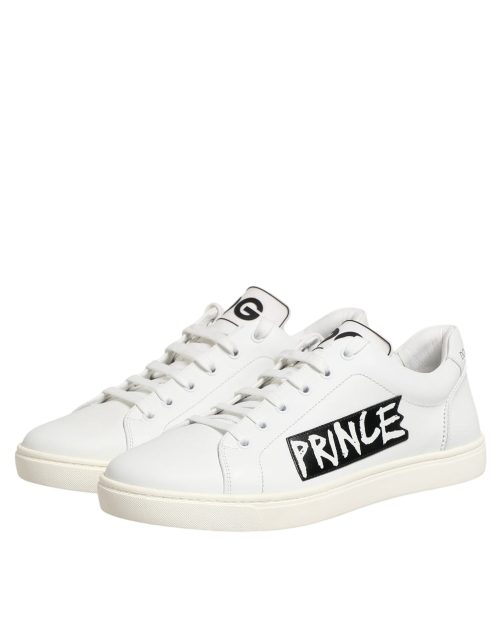 Chaussures sneakers basses blanches Dolce & Gabbana pour hommes en cuir Prince, style décontracté et élégant.