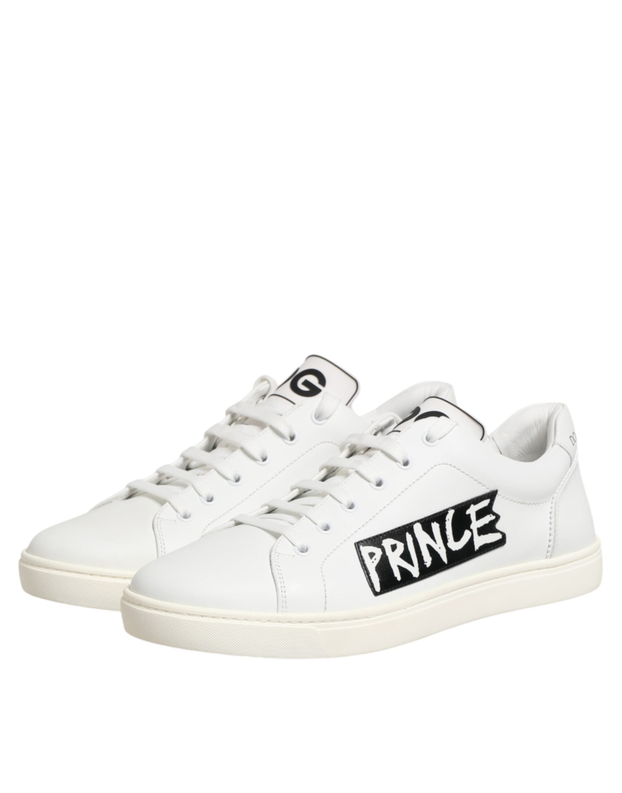 Chaussures sneakers basses blanches Dolce & Gabbana pour hommes en cuir Prince, style décontracté et élégant.