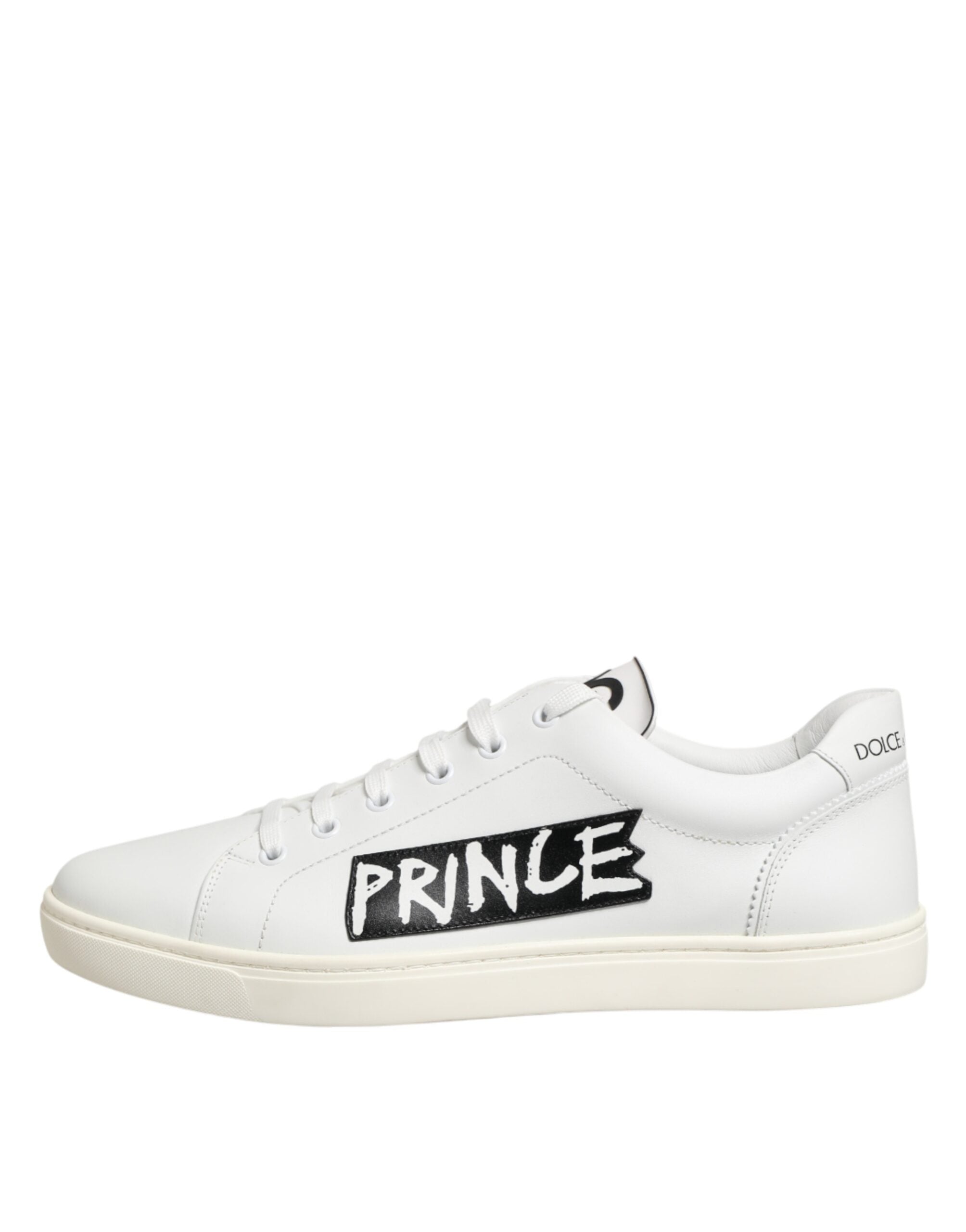 Chaussures sneakers basses blanches Dolce & Gabbana pour hommes en cuir Prince, style décontracté et moderne.
